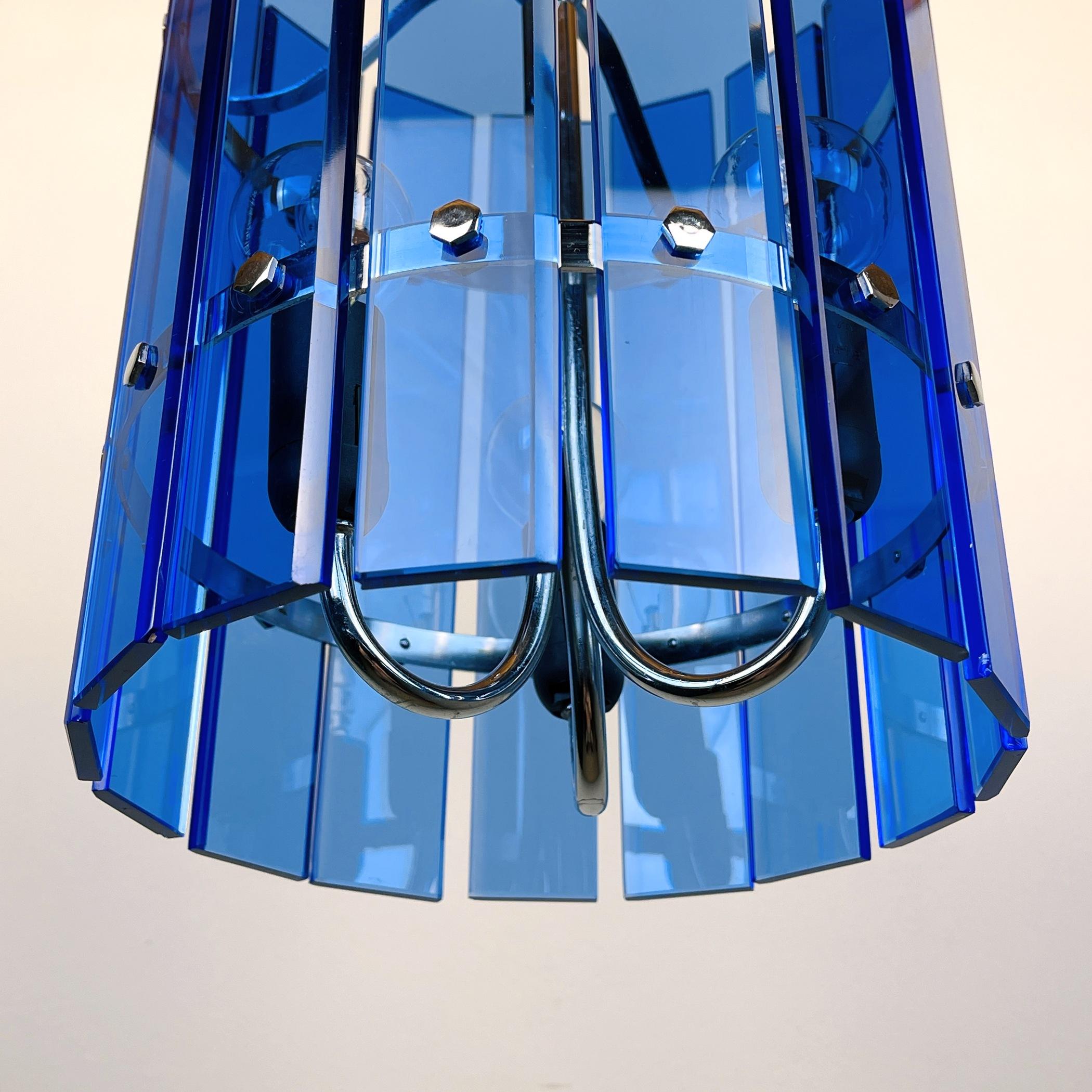 Mid-Century Blue Pendant Lamp Veca Fontana Arte Italy 1960s In Good Condition In Miklavž Pri Taboru, SI
