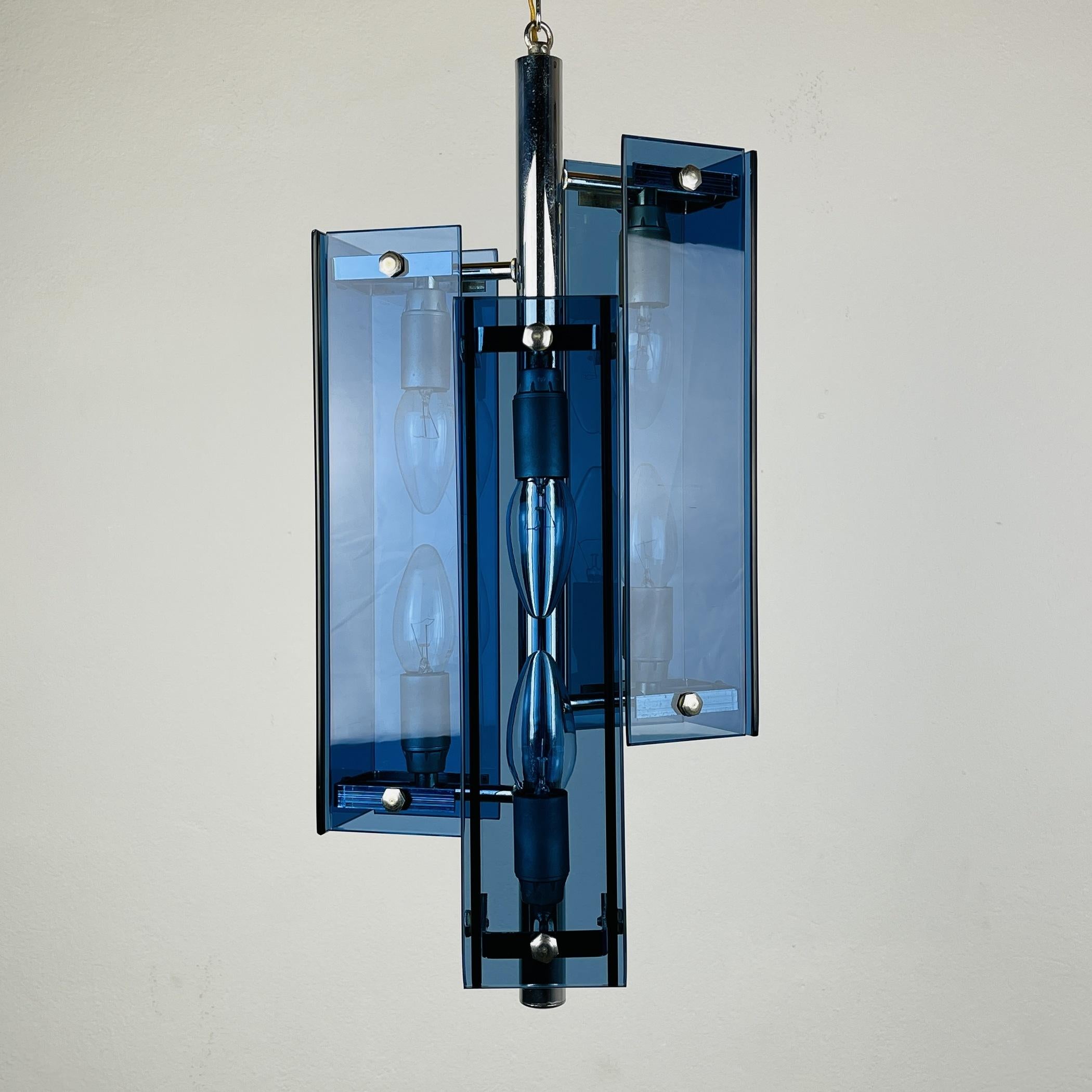 Mid-Century Blue Pendant Lamp Veca Fontana Arte, Italy, 1960s In Good Condition In Miklavž Pri Taboru, SI