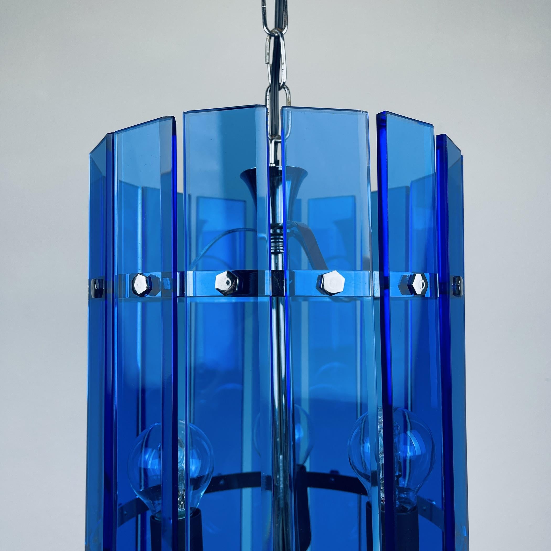 20th Century Mid-Century Blue Pendant Lamp Veca Fontana Arte Italy 1960s