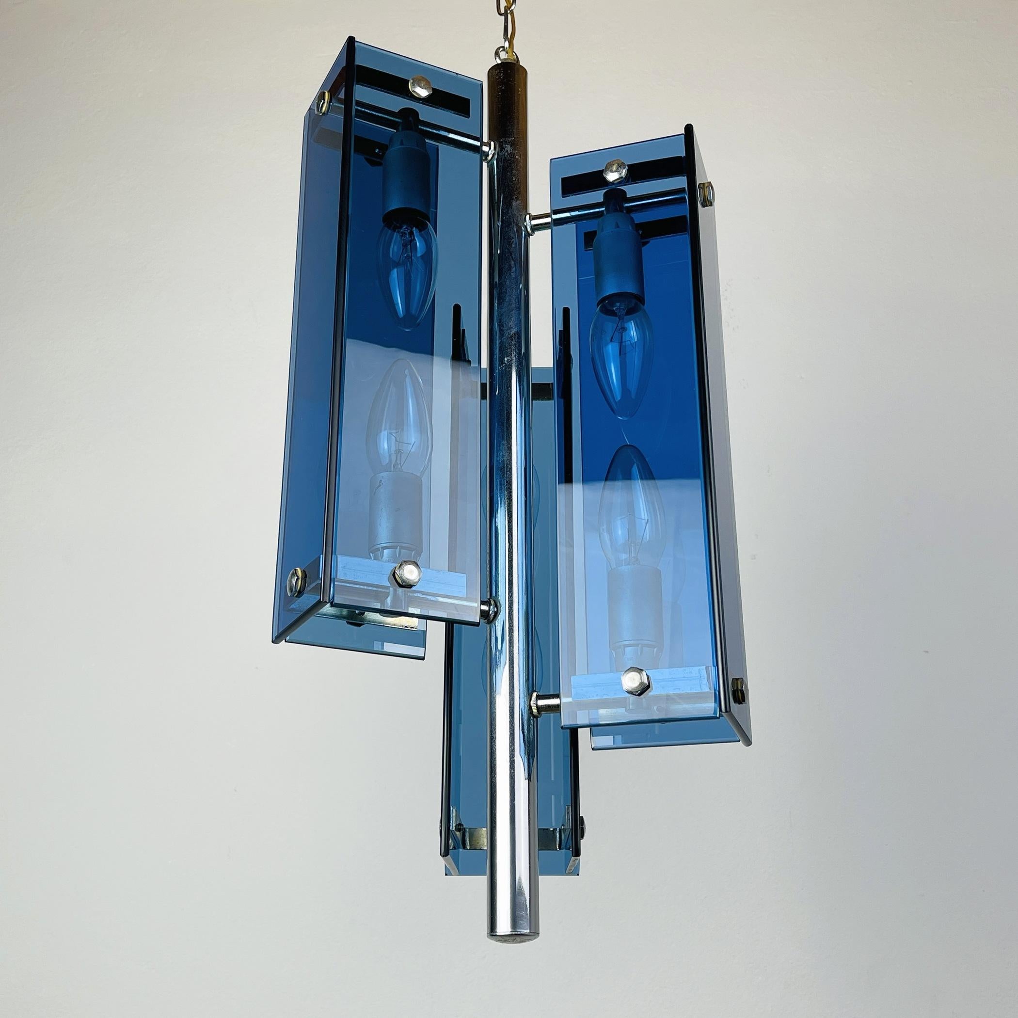 20th Century Mid-Century Blue Pendant Lamp Veca Fontana Arte, Italy, 1960s