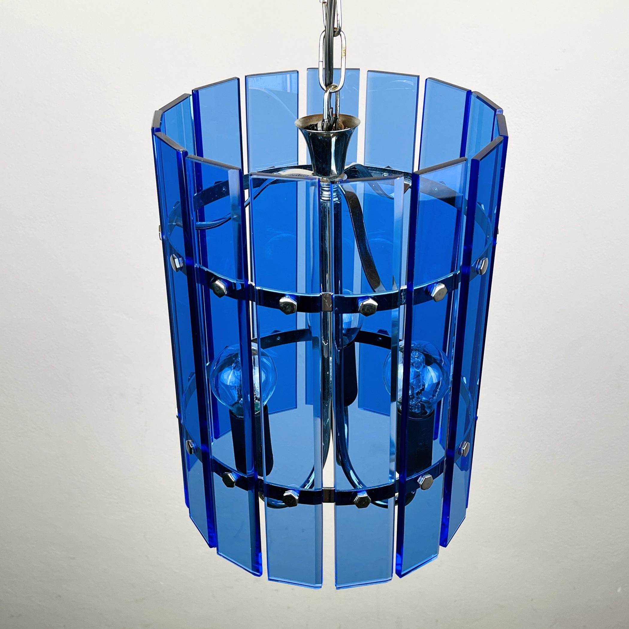 Glass Mid-Century Blue Pendant Lamp Veca Fontana Arte Italy 1960s