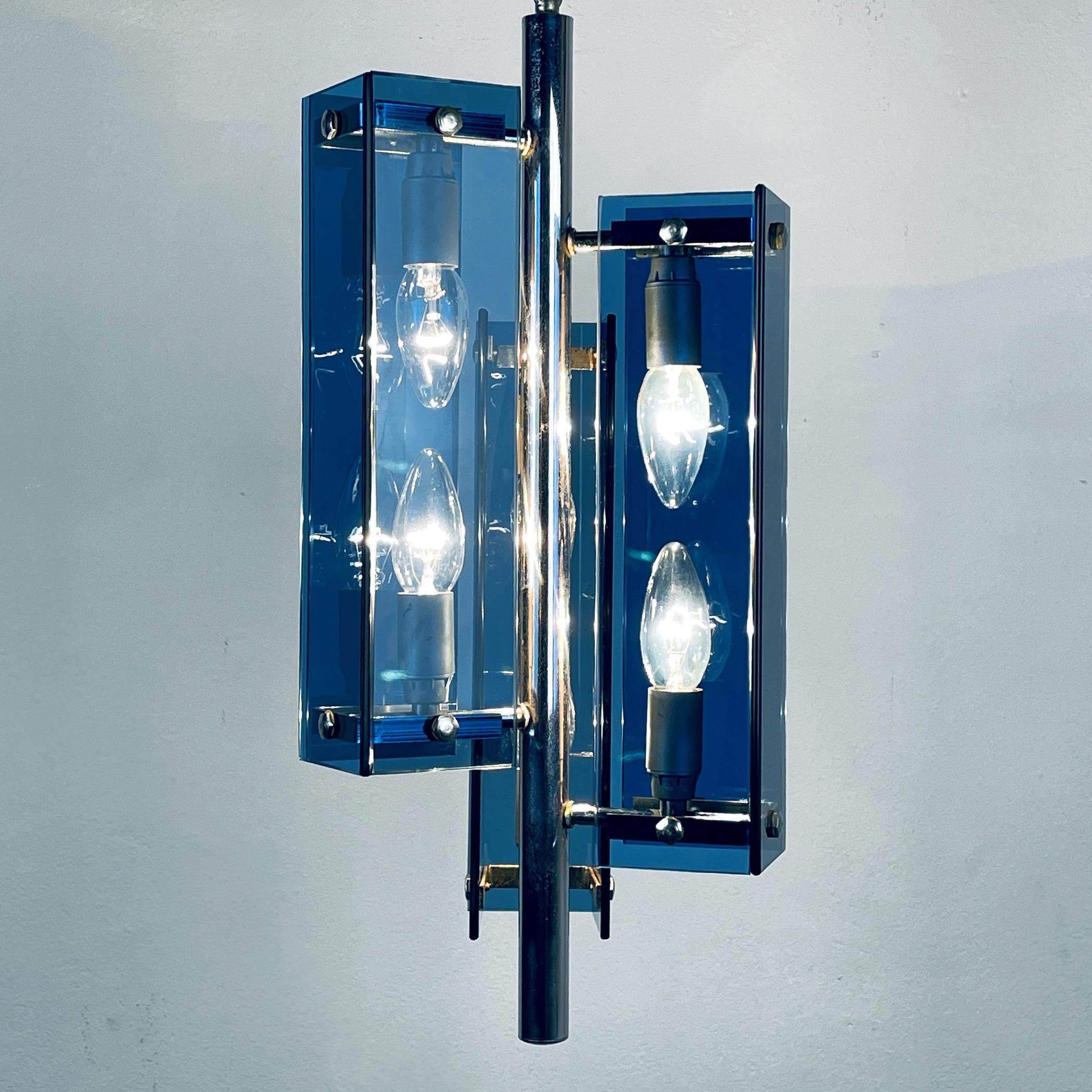 Glass Mid-Century Blue Pendant Lamp Veca Fontana Arte, Italy, 1960s