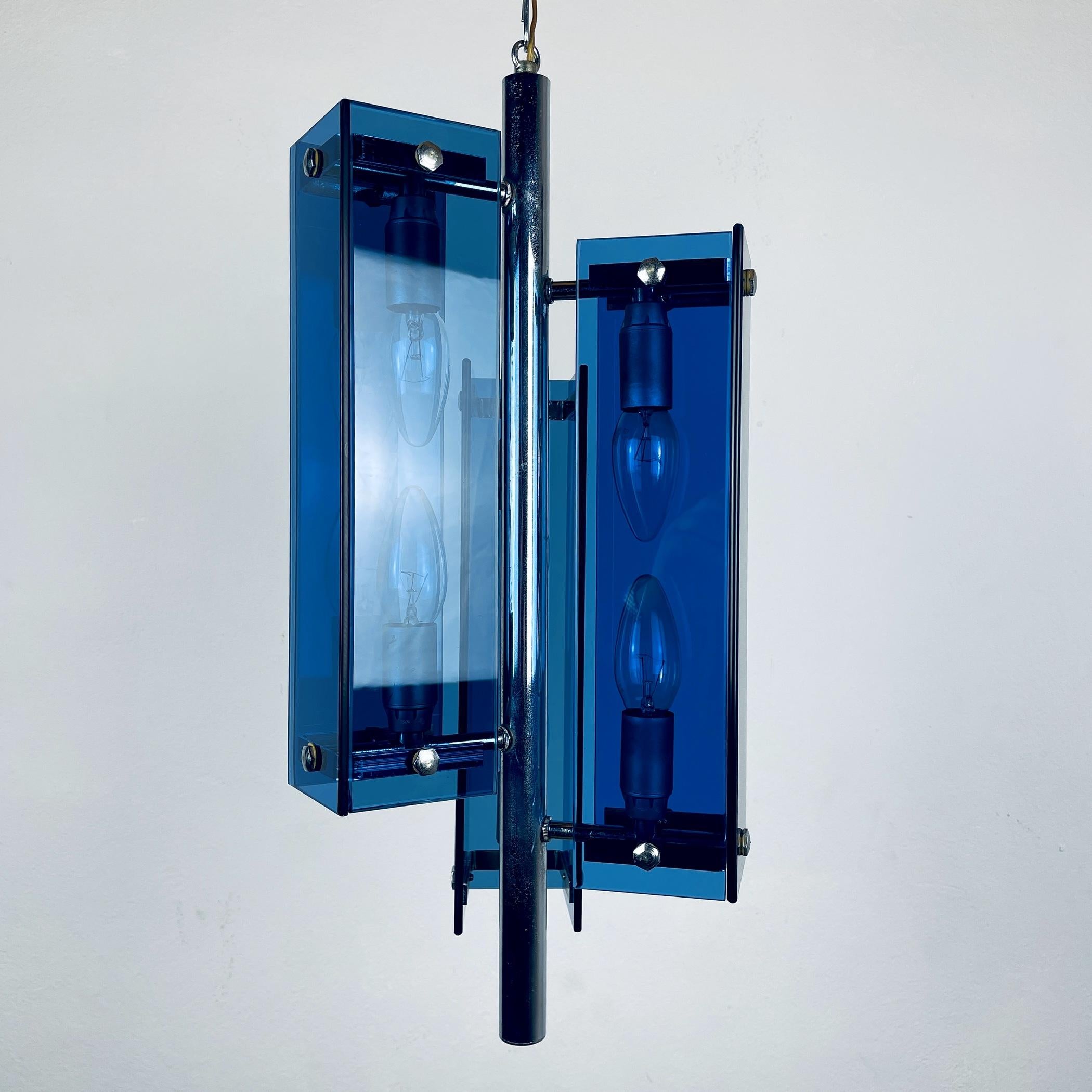 Mid-Century Blue Pendant Lamp Veca Fontana Arte, Italy, 1960s 1
