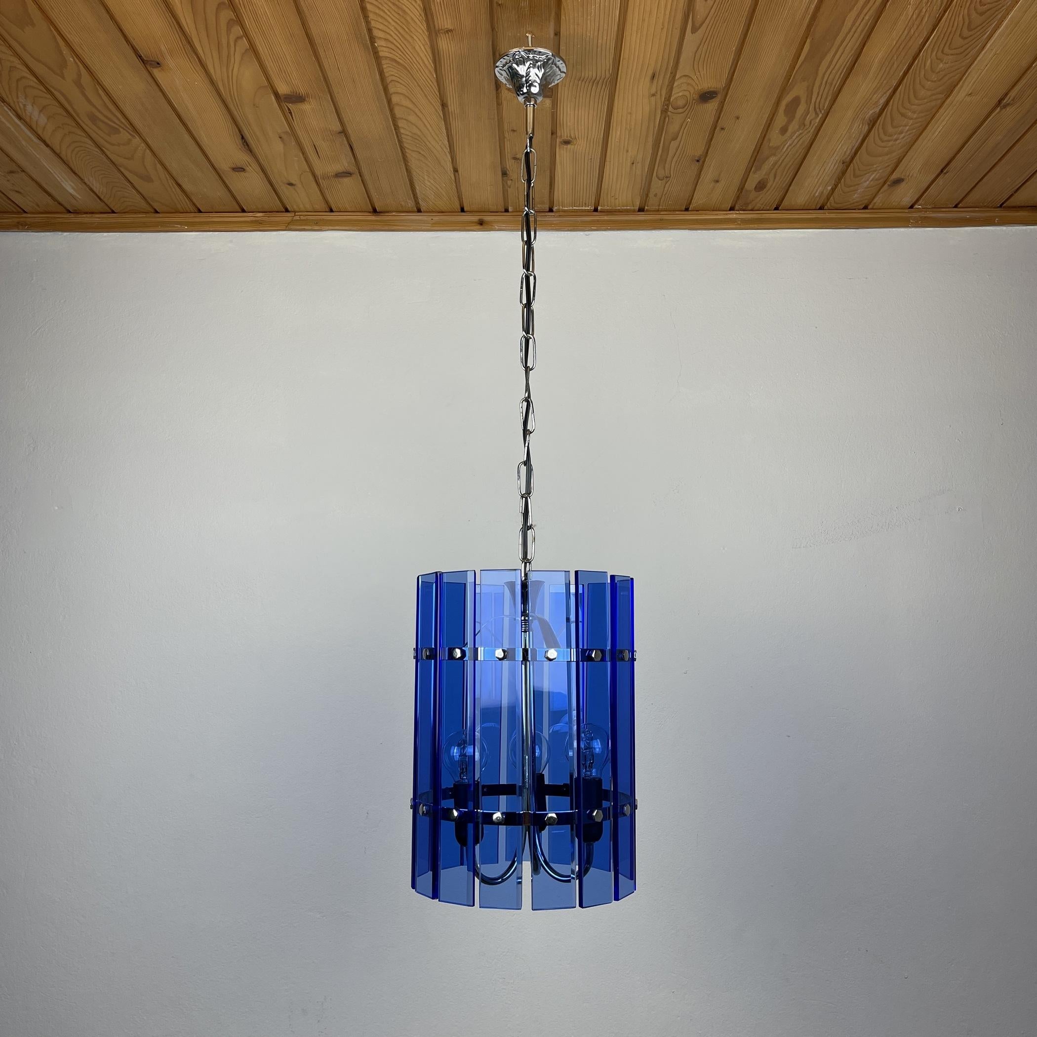 Mid-Century Blue Pendant Lamp Veca Fontana Arte Italy 1960s 2