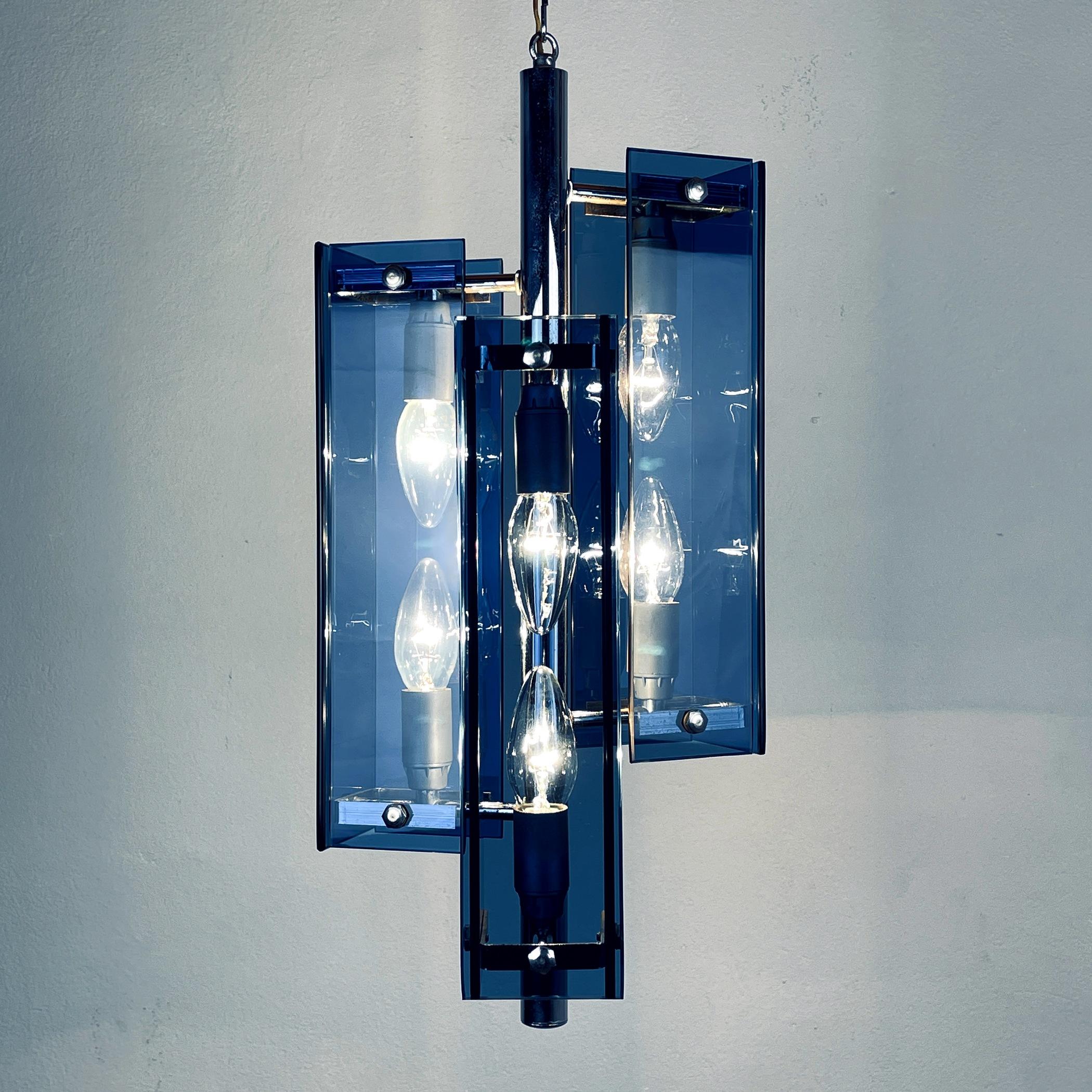Mid-Century Blue Pendant Lamp Veca Fontana Arte, Italy, 1960s 2