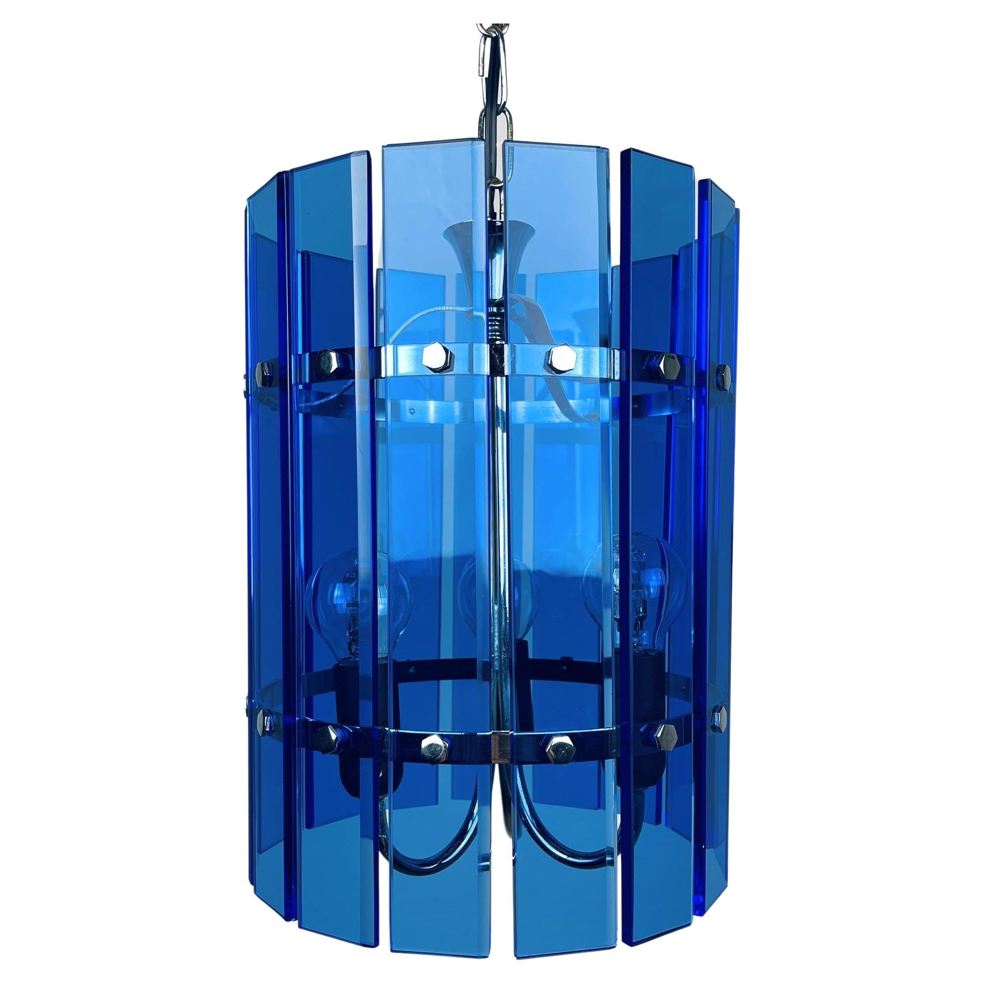 Mid-Century Blue Pendant Lamp Veca Fontana Arte Italy 1960s