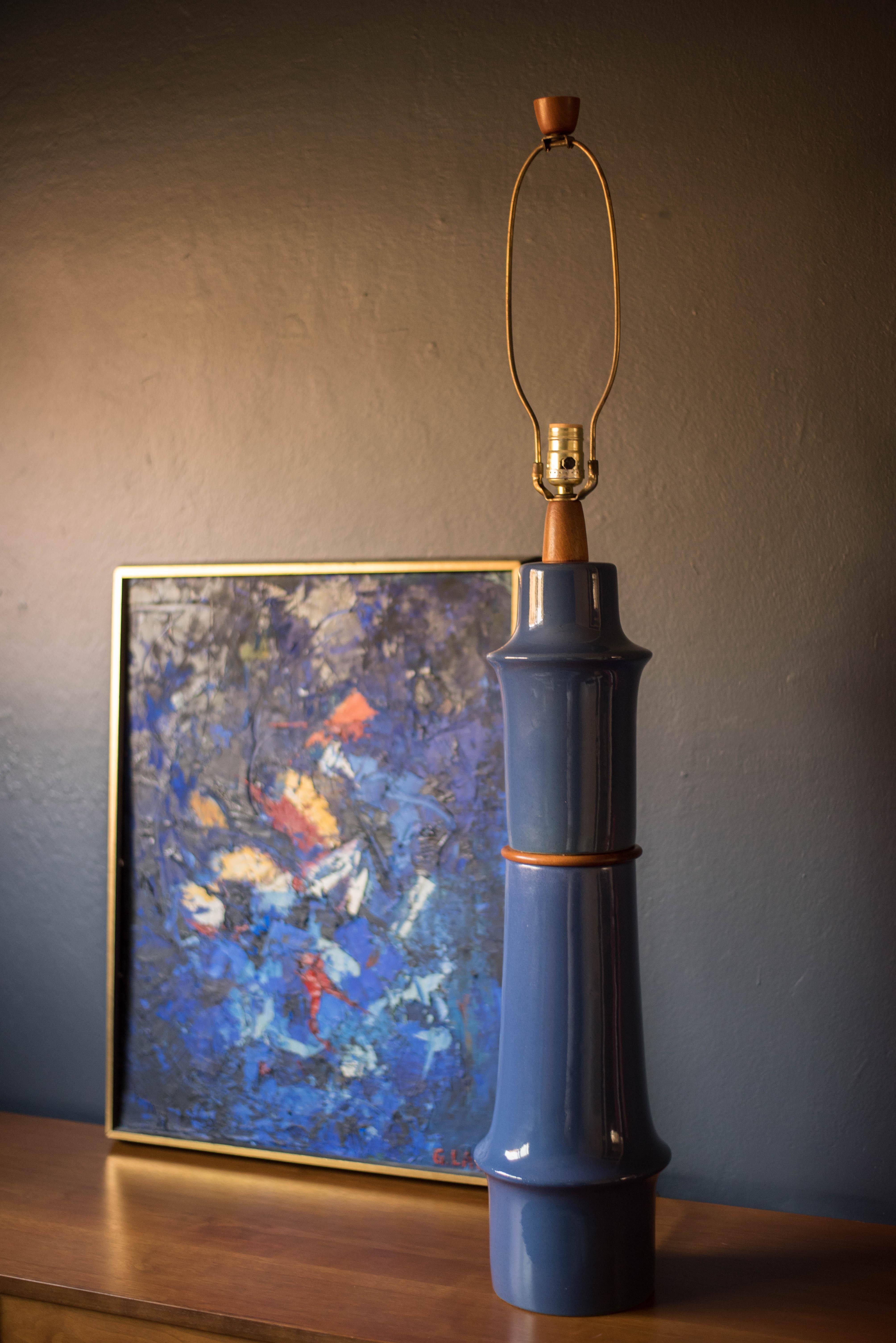 Lampe de bureau en grès bleu du milieu du siècle dernier par Martz en vente 4