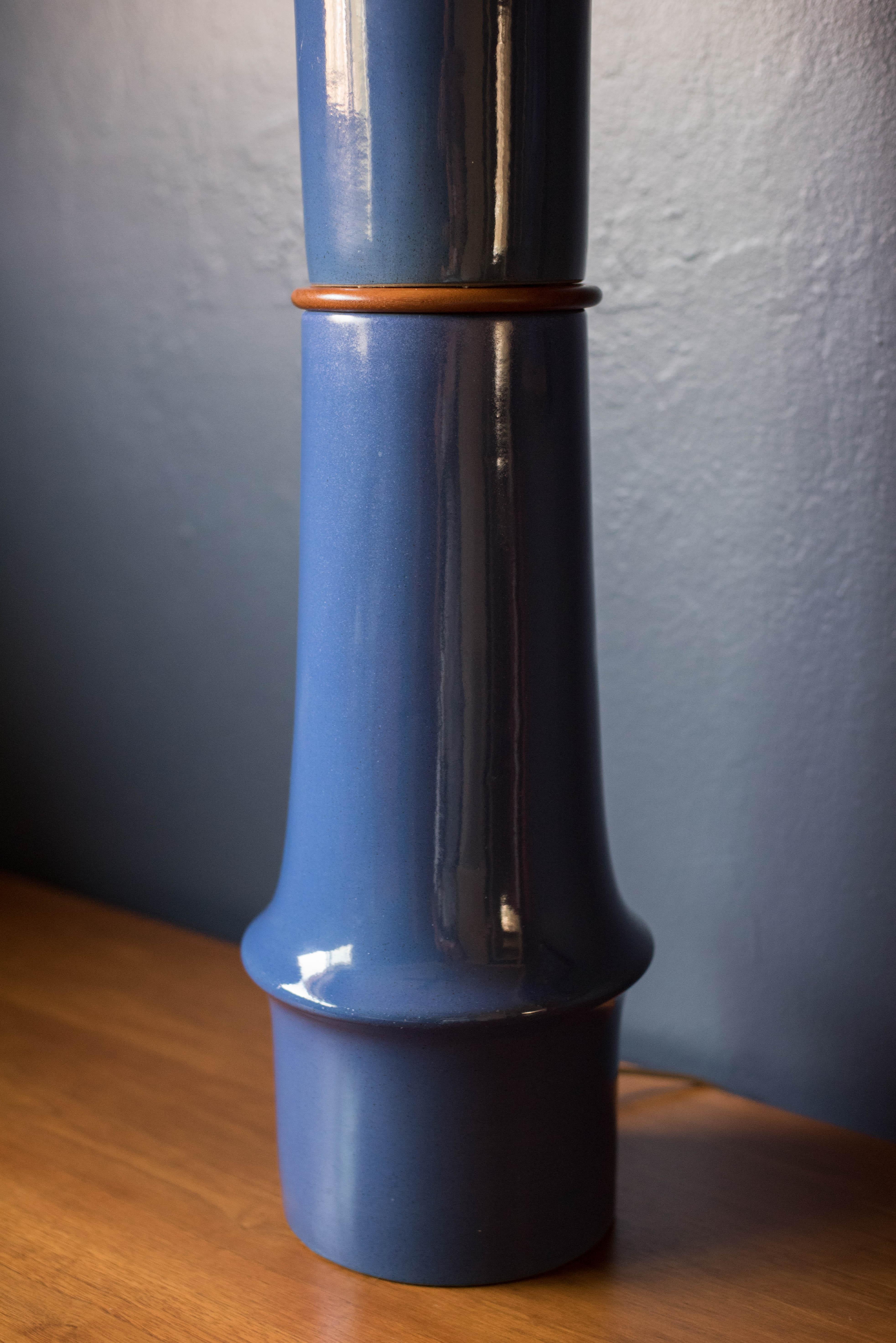 Mid-20th Century Mid Century Blue Stoneware Table Lamp by Martz For Sale