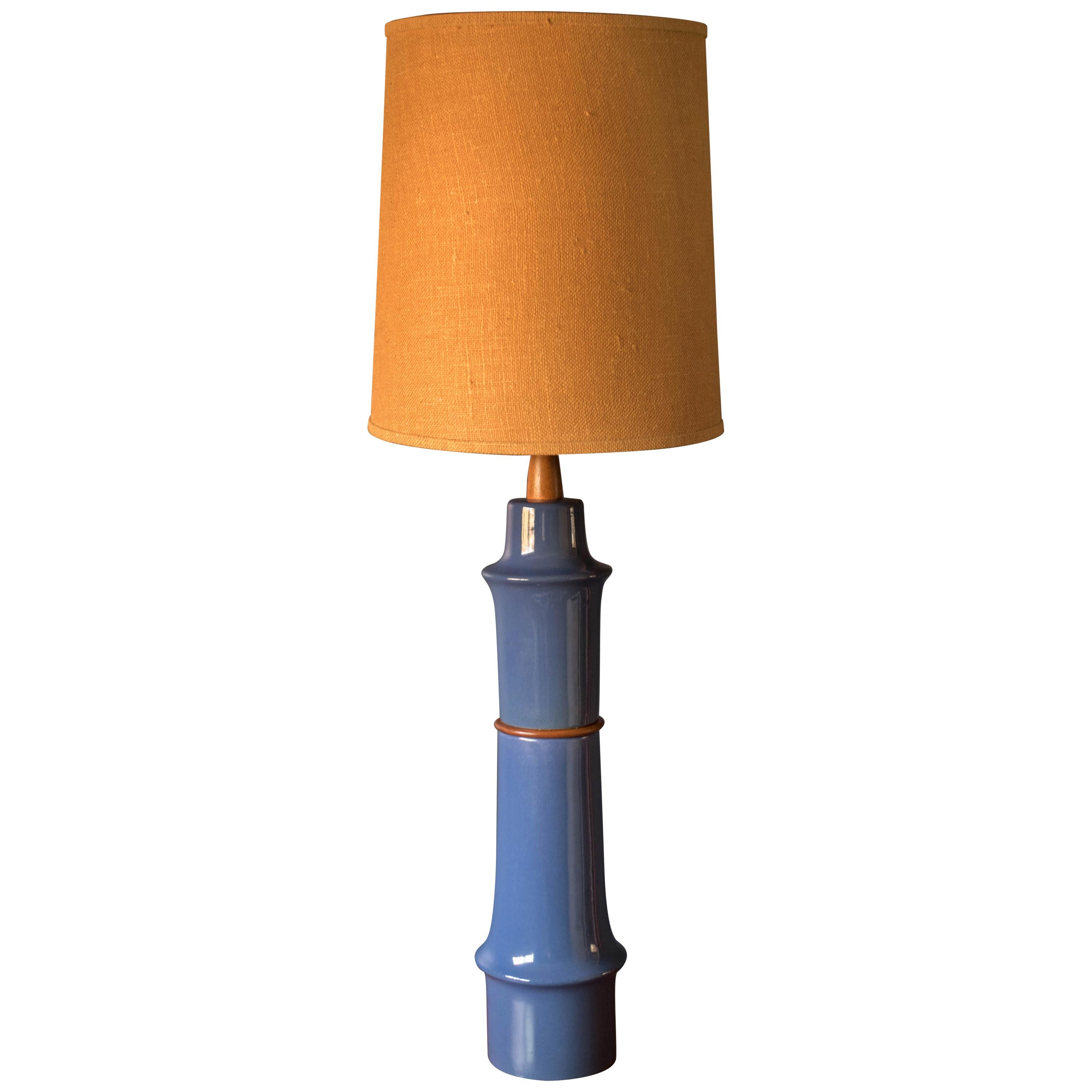 Mid Century Blue Stoneware Table Lamp by Martz
