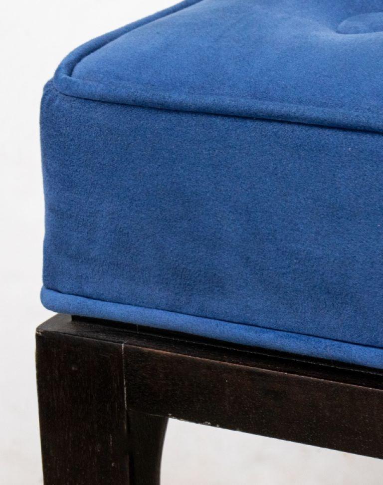 20th Century Mid-Century Blue Suede Upholstered Stools, Pair For Sale
