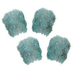 Mid Century Blue Tiffany Colored Murano Glass Set of four Italian Sconces