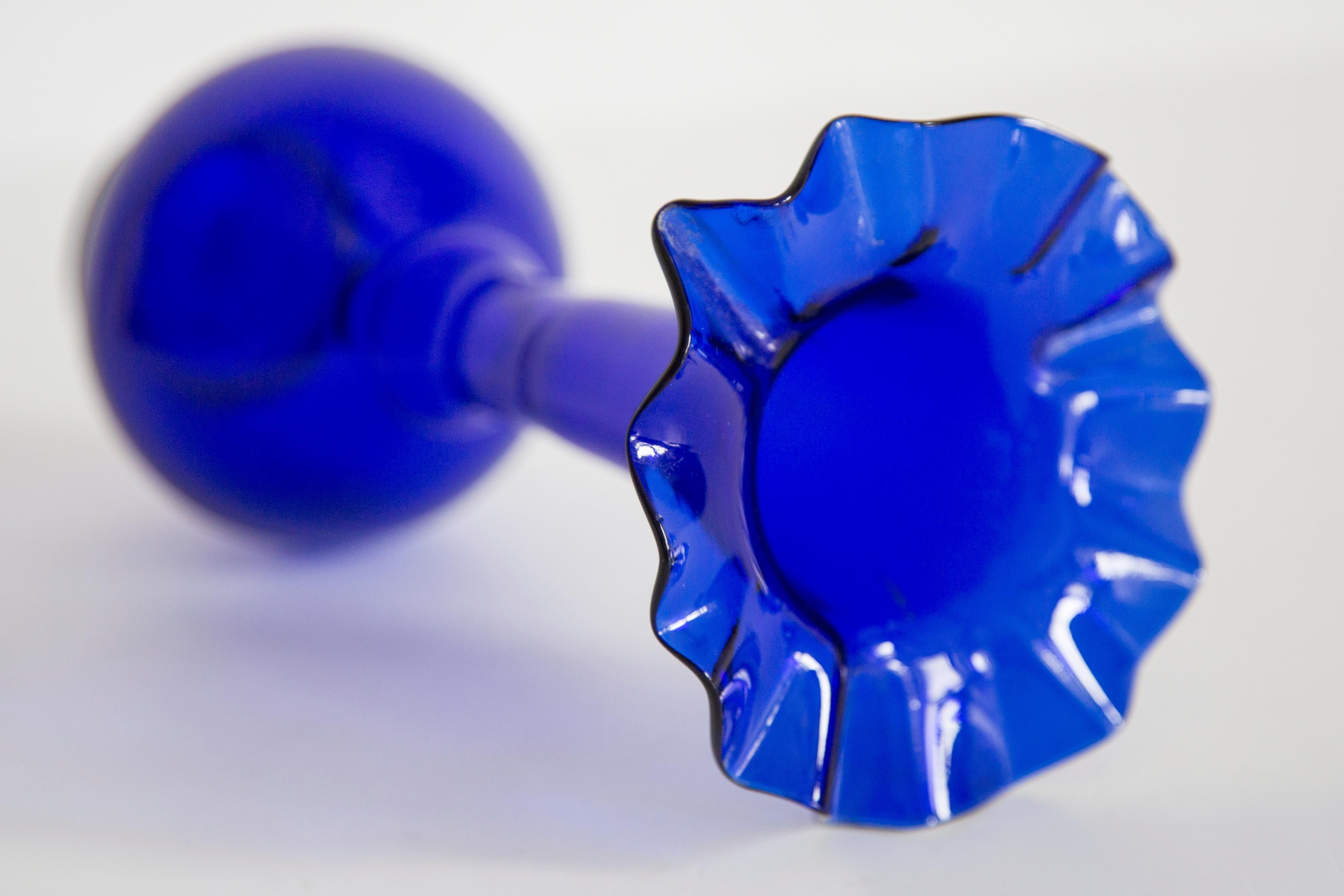 Glass Mid Century Blue Vase with Frill, Europe, 1960s For Sale