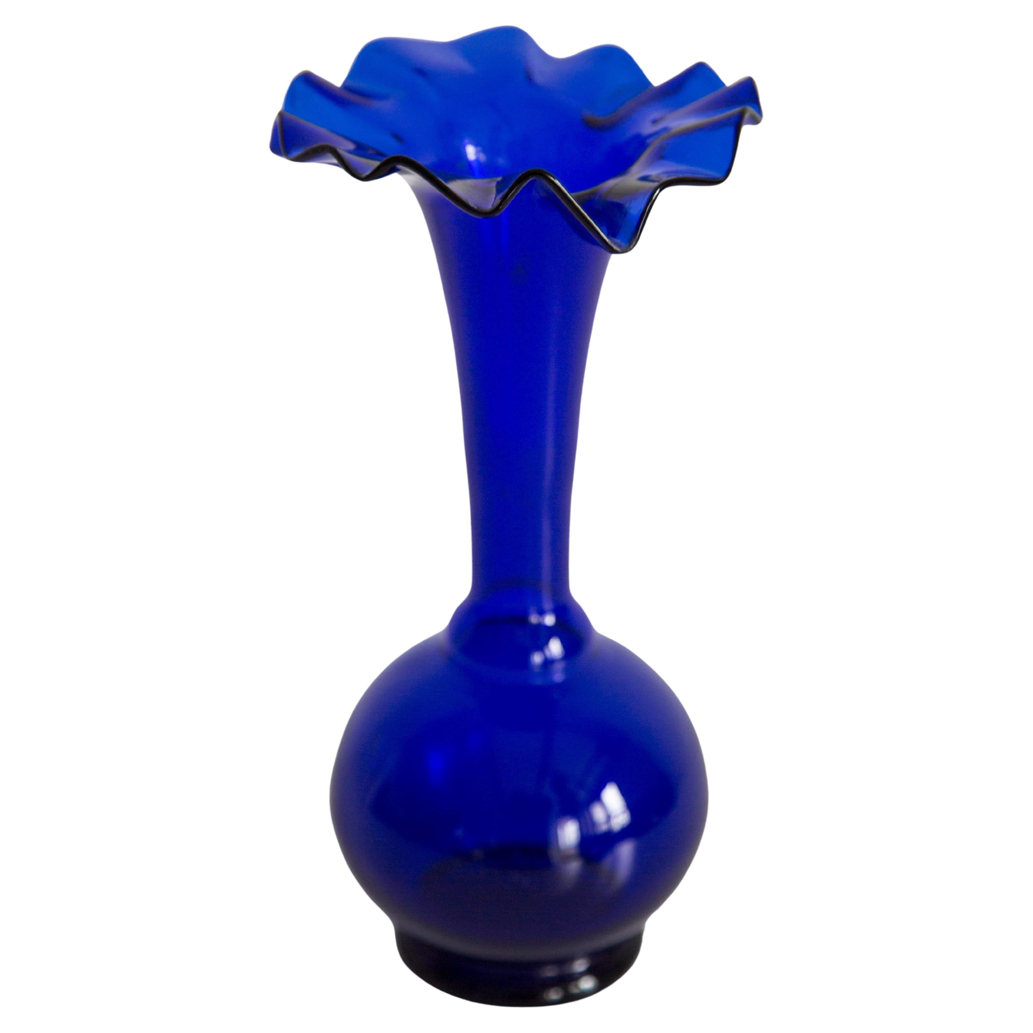 Mid Century Blue Vase with Frill, Europe, 1960s For Sale