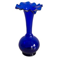 Vintage Mid Century Blue Vase with Frill, Europe, 1960s