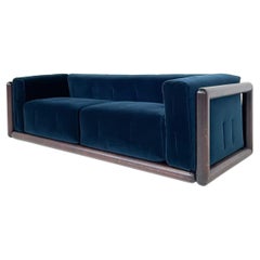 Mid-Century Blue Velvet Cornaro Sofa by Carlo Scarpa for S.Gavina, Italy, 1970s