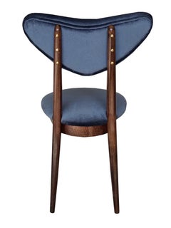 Mid Century Blue Velvet, Walnut Wood, Heart Chair, Poland, 1960s