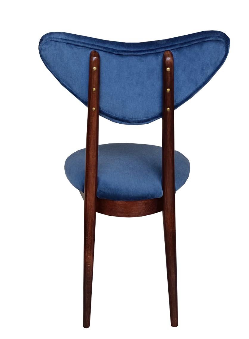 Mid-Century Modern Mid Century Blue Velvet, Walnut Wood, Heart Chair, Poland, 1960s For Sale