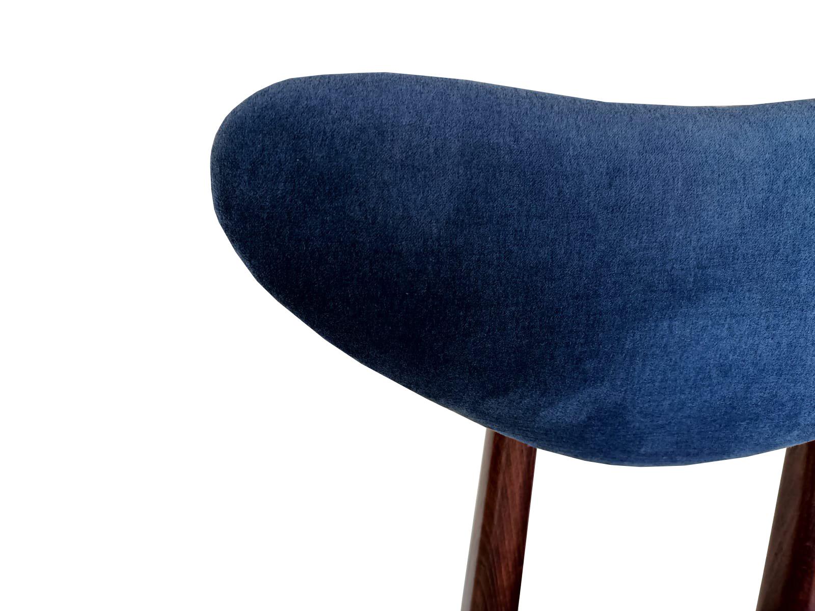 Hand-Crafted Mid Century Blue Velvet, Walnut Wood, Heart Chair, Poland, 1960s For Sale