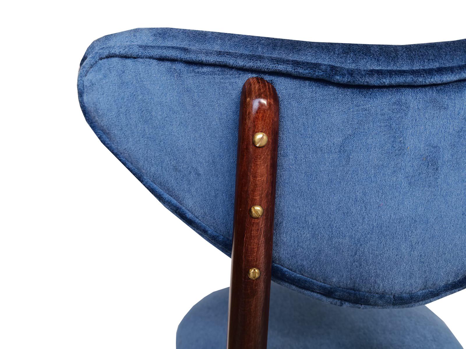 20th Century Mid Century Blue Velvet, Walnut Wood, Heart Chair, Poland, 1960s For Sale