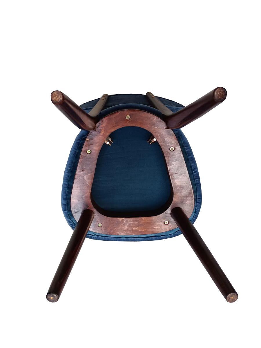 Mid Century Blue Velvet, Walnut Wood, Heart Chair, Poland, 1960s For Sale 1