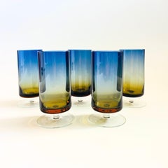 Mid Century Bluerina Footed Tumblers by Denby - Set of 5