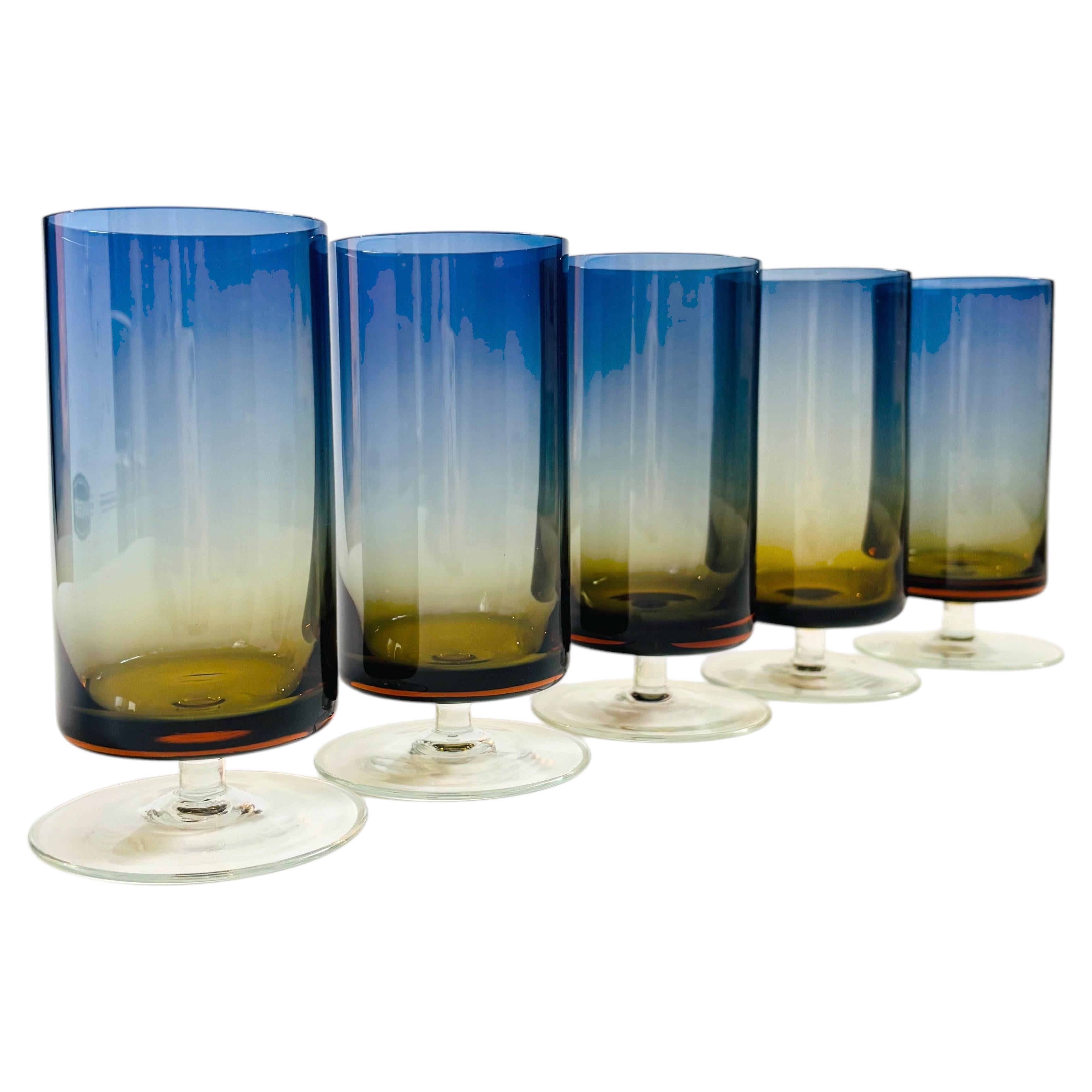 Mid Century Bluerina Footed Tumblers by Denby - Set of 5