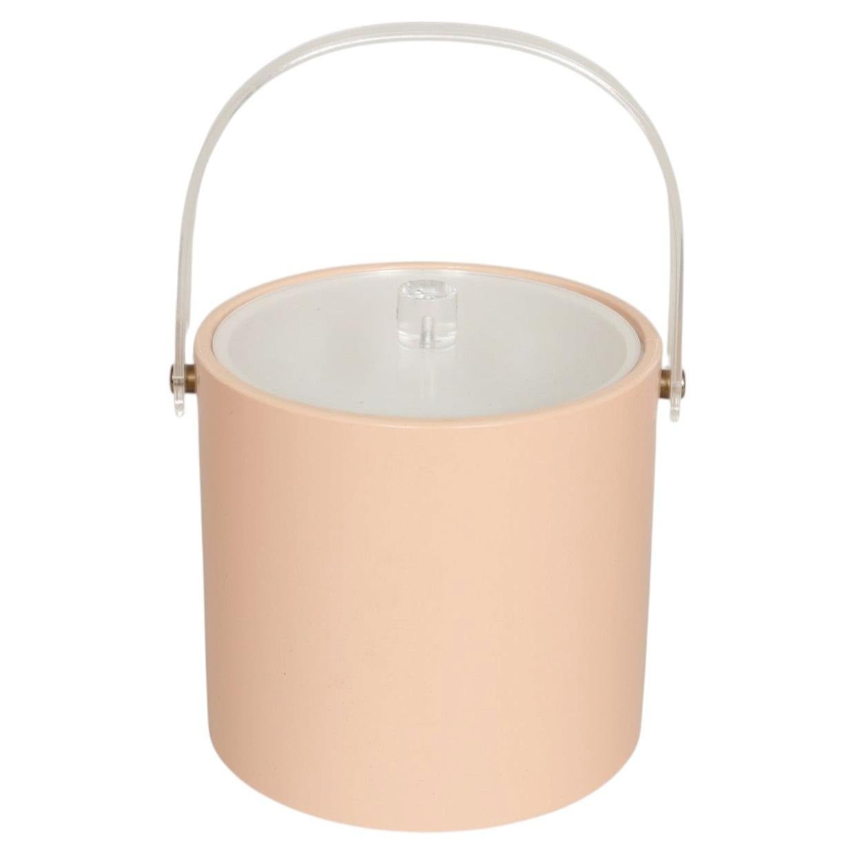 Mid Century Blush Ice Bucket with Lucite Handle For Sale