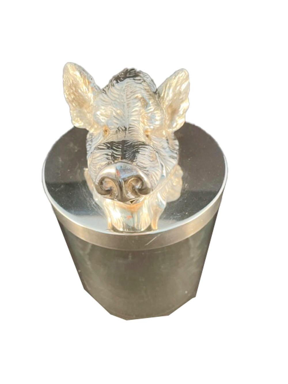 Mid-Century Modern Mid-Century Boar Head, Glass and Silver Plate Ice Bucket For Sale