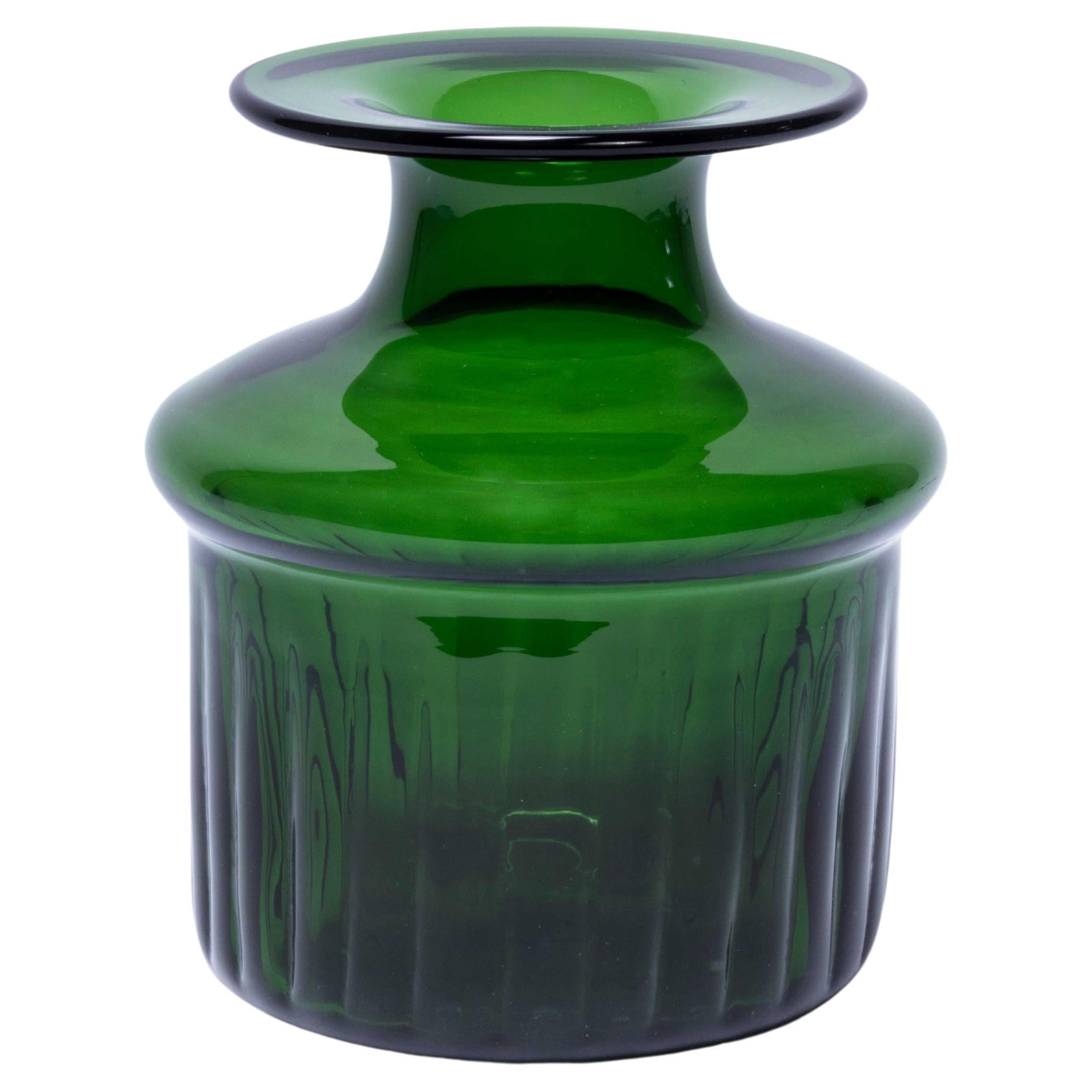 Mid Century Boda Afors Swedish Green Vase Art Glass