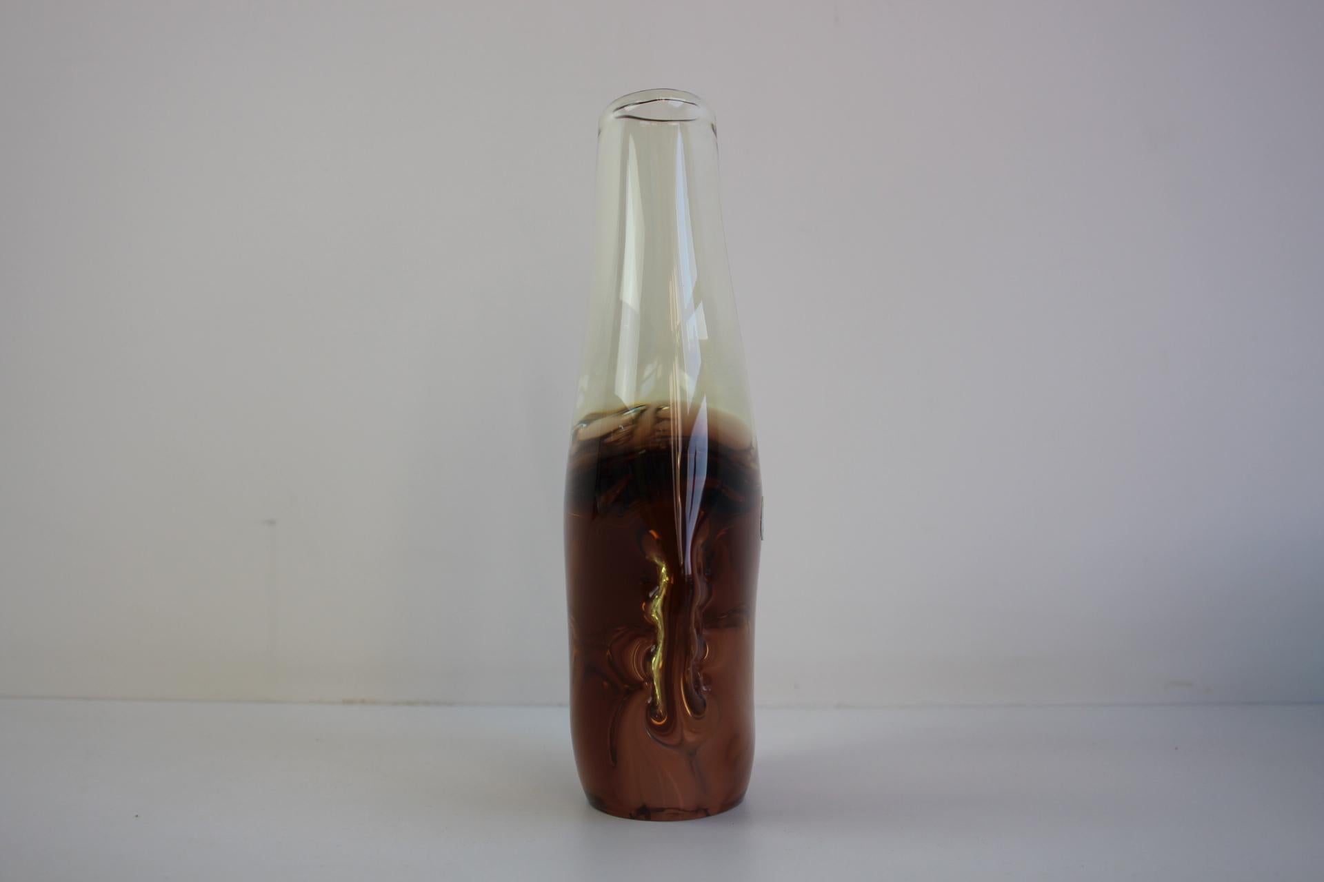 Mid-Century Modern Mid-Century Bohemian Amber Art Glass Vase by ZBS For Sale