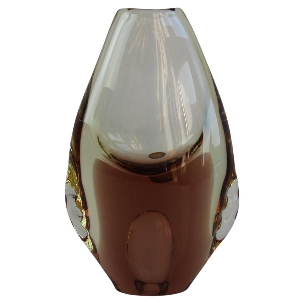 Mid-Century Bohemian Amber Art Glass Vase by ZBS For Sale