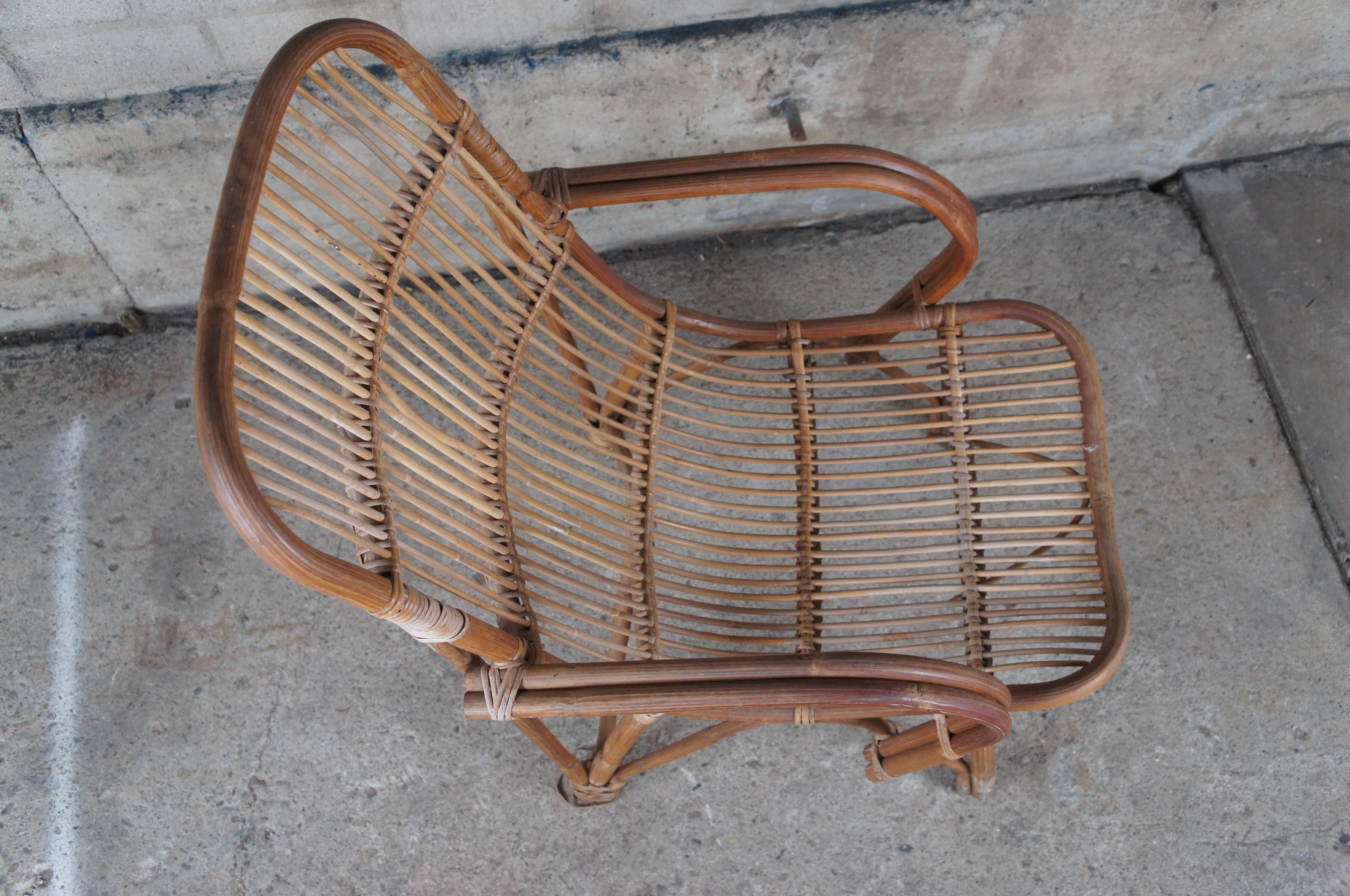 Midcentury Bohemian Bamboo & Rattan Bentwood Lounge Armchair Boho Chic For Sale 3