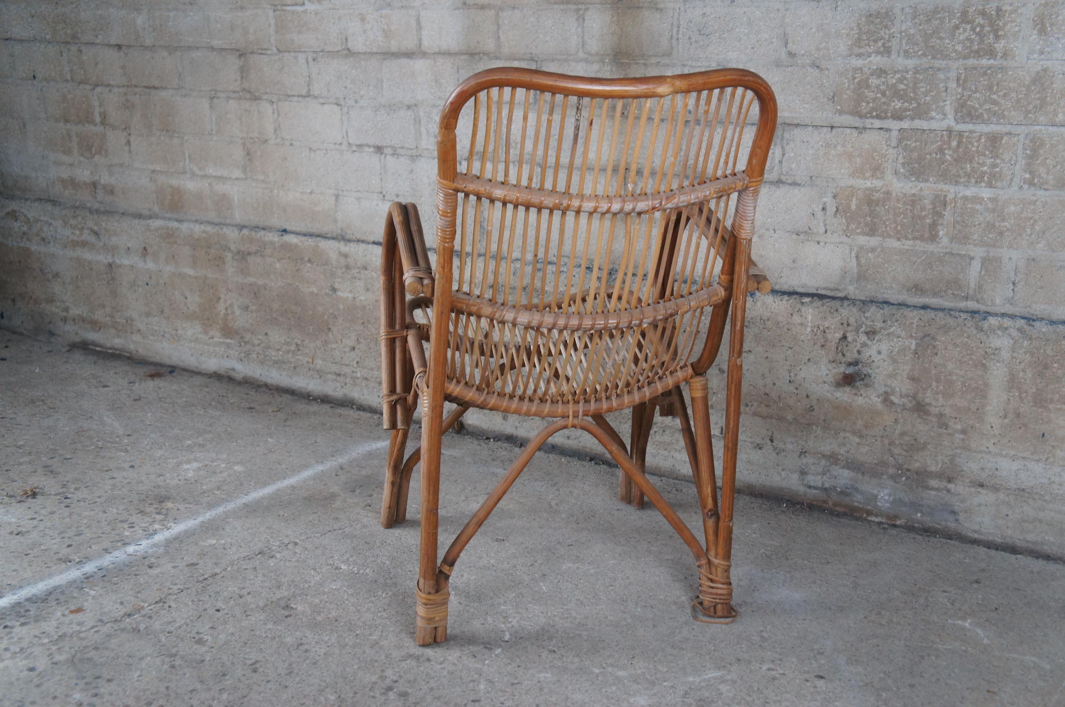 Midcentury Bohemian Bamboo & Rattan Bentwood Lounge Armchair Boho Chic In Good Condition For Sale In Dayton, OH