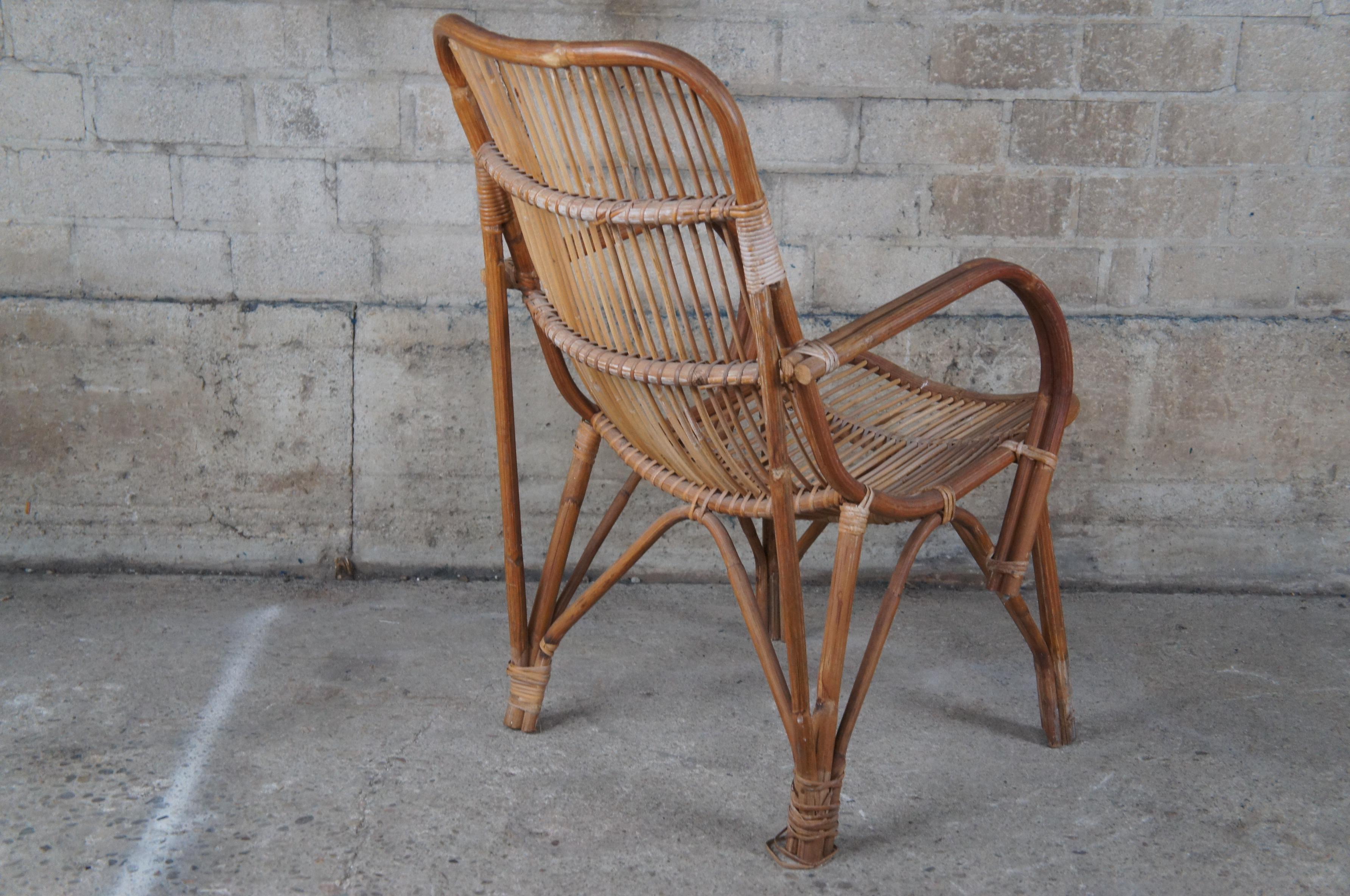 Late 20th Century Midcentury Bohemian Bamboo & Rattan Bentwood Lounge Armchair Boho Chic For Sale