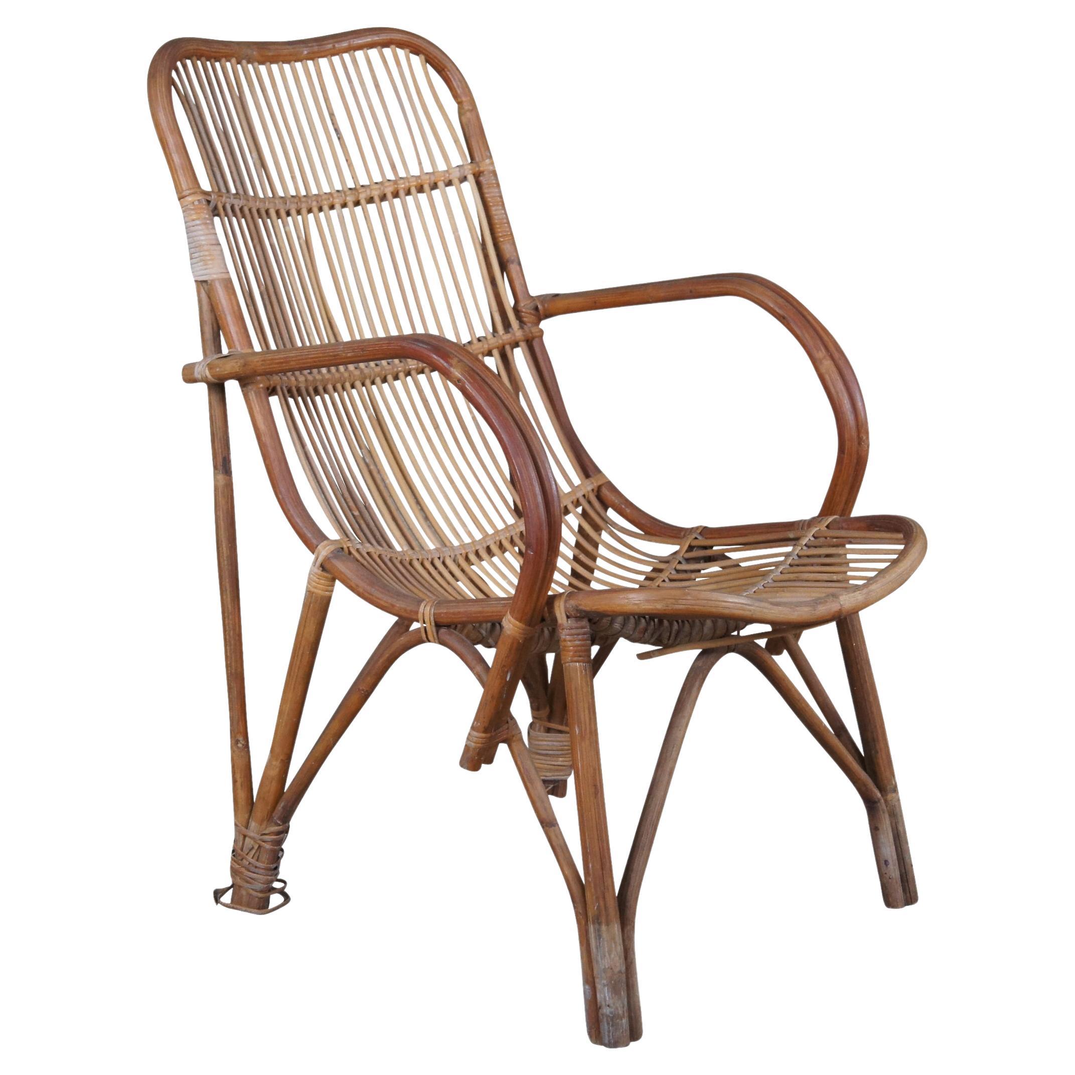 Midcentury Bohemian Bamboo & Rattan Bentwood Lounge Armchair Boho Chic For Sale