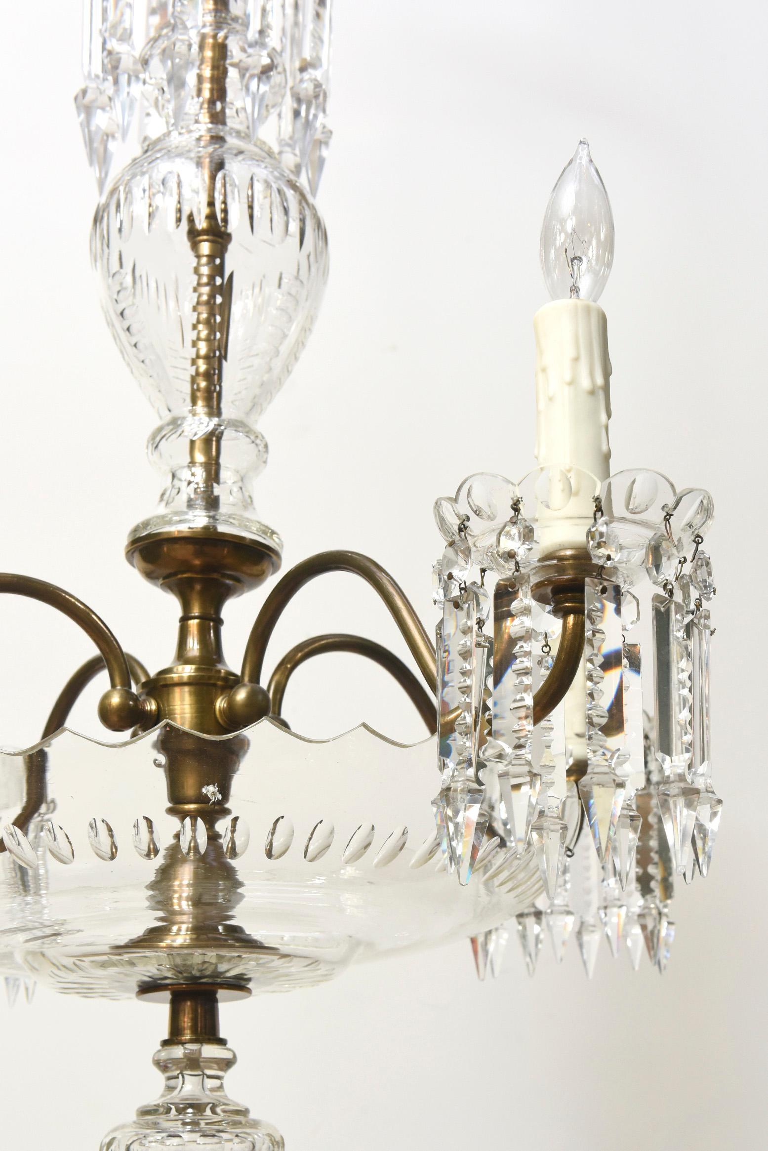 Czech Mid Century Bohemian Chandelier with Cut Crystal For Sale