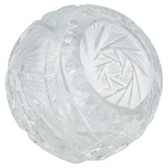 Mid-Century Bohemian Crystal-Cut Clear Sphere Ashtray