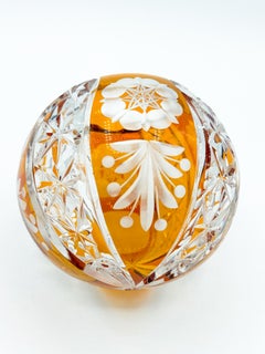 Mid-Century Bohemian Crystal-Cut Orange Amber Sphere Ashtray