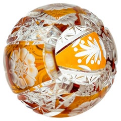 Mid-Century Bohemian Crystal-Cut Orange Amber Sphere Ashtray