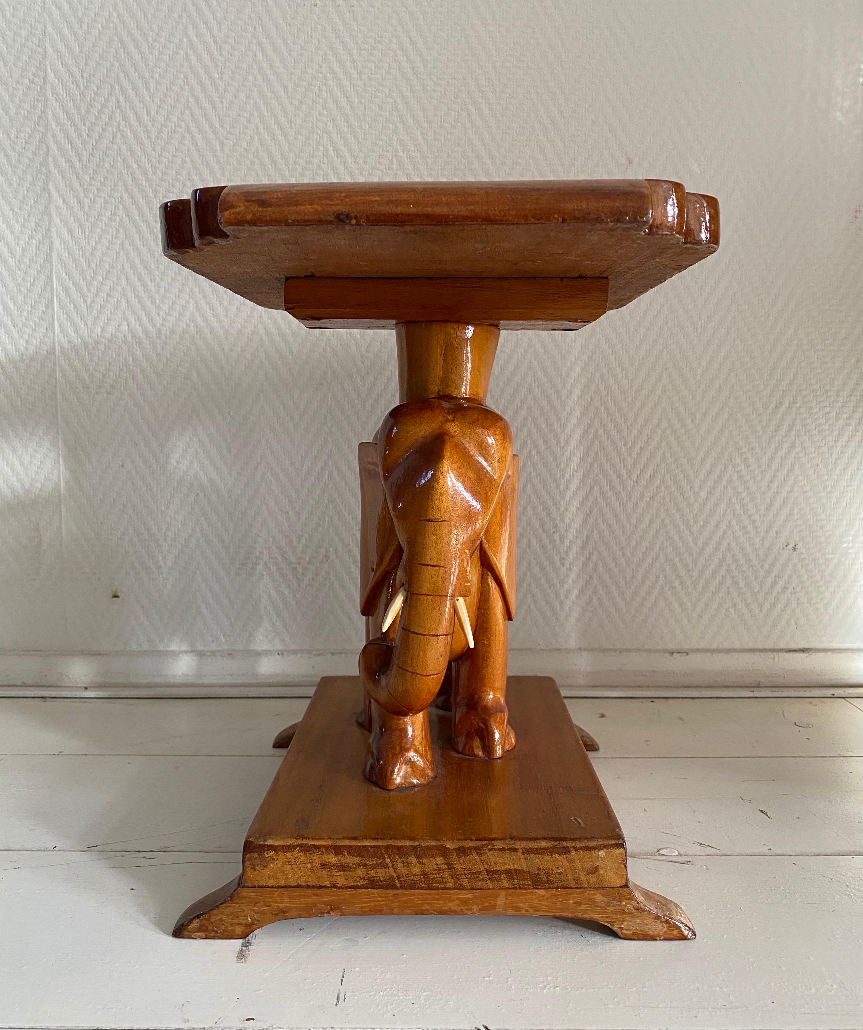 Lacquered Mid-Century, Bohemian Hand-Carved Elephant Side Table  For Sale