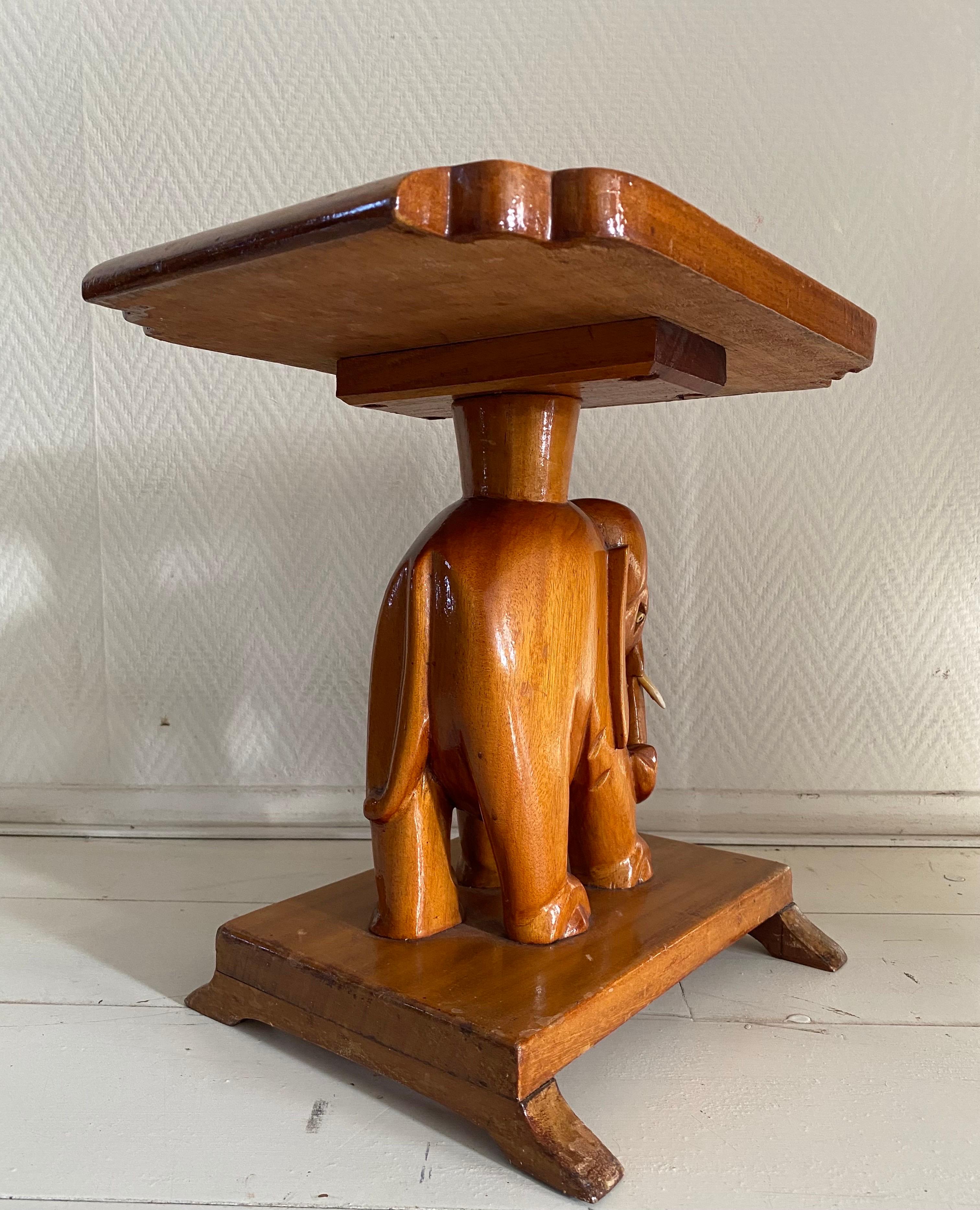 20th Century Mid-Century, Bohemian Hand-Carved Elephant Side Table  For Sale