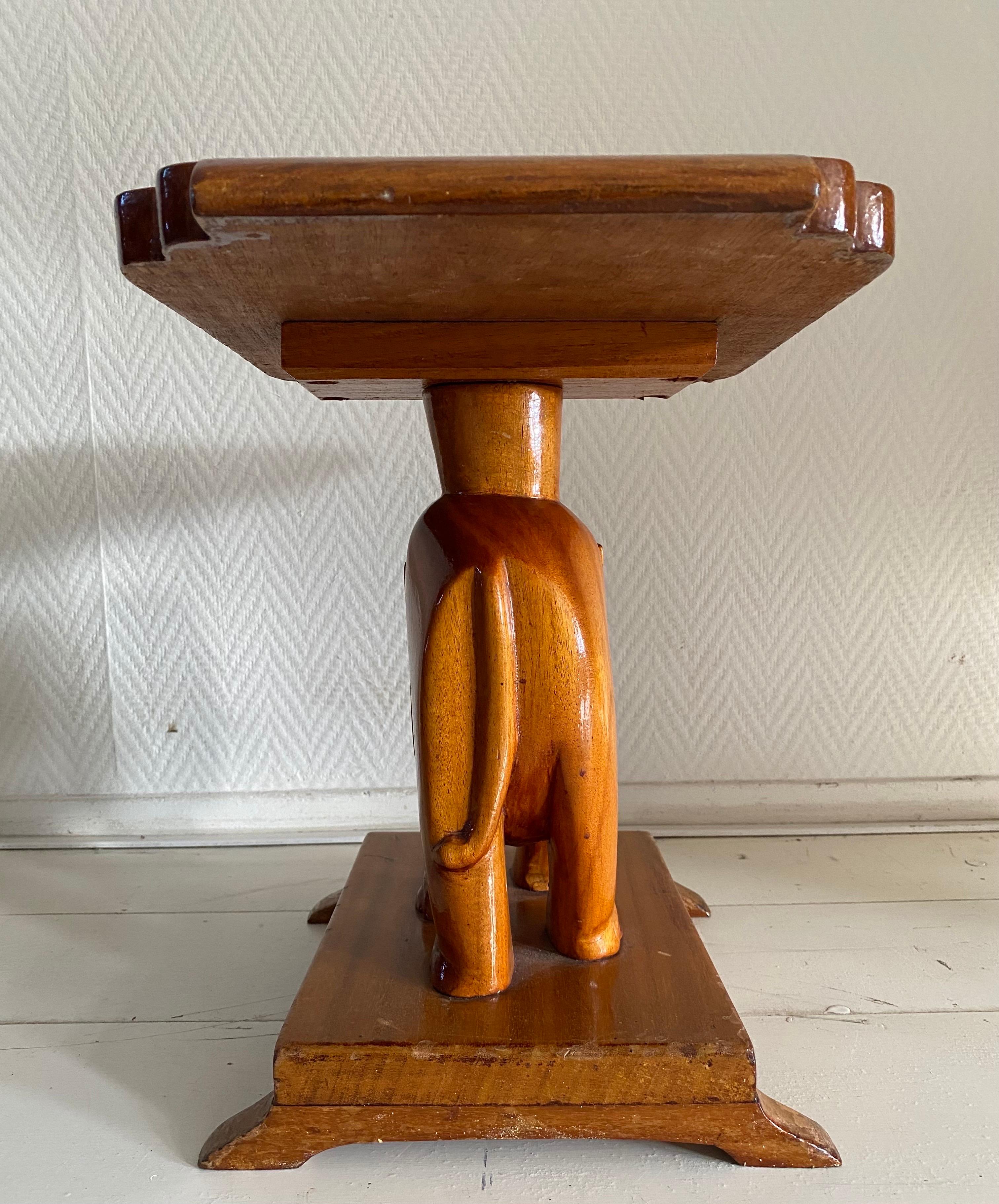 Teak Mid-Century, Bohemian Hand-Carved Elephant Side Table  For Sale