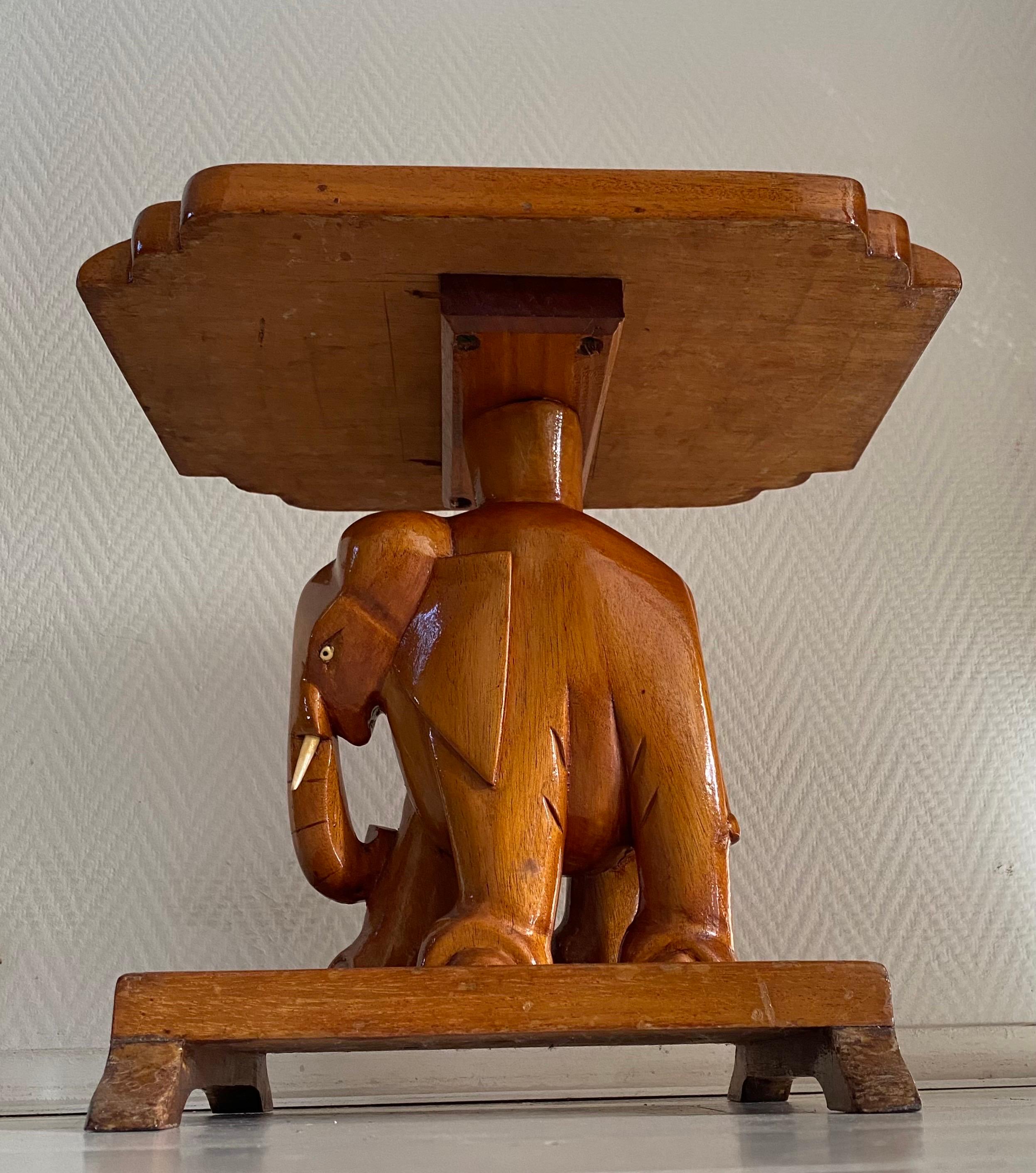 Mid-Century, Bohemian Hand-Carved Elephant Side Table  For Sale 1