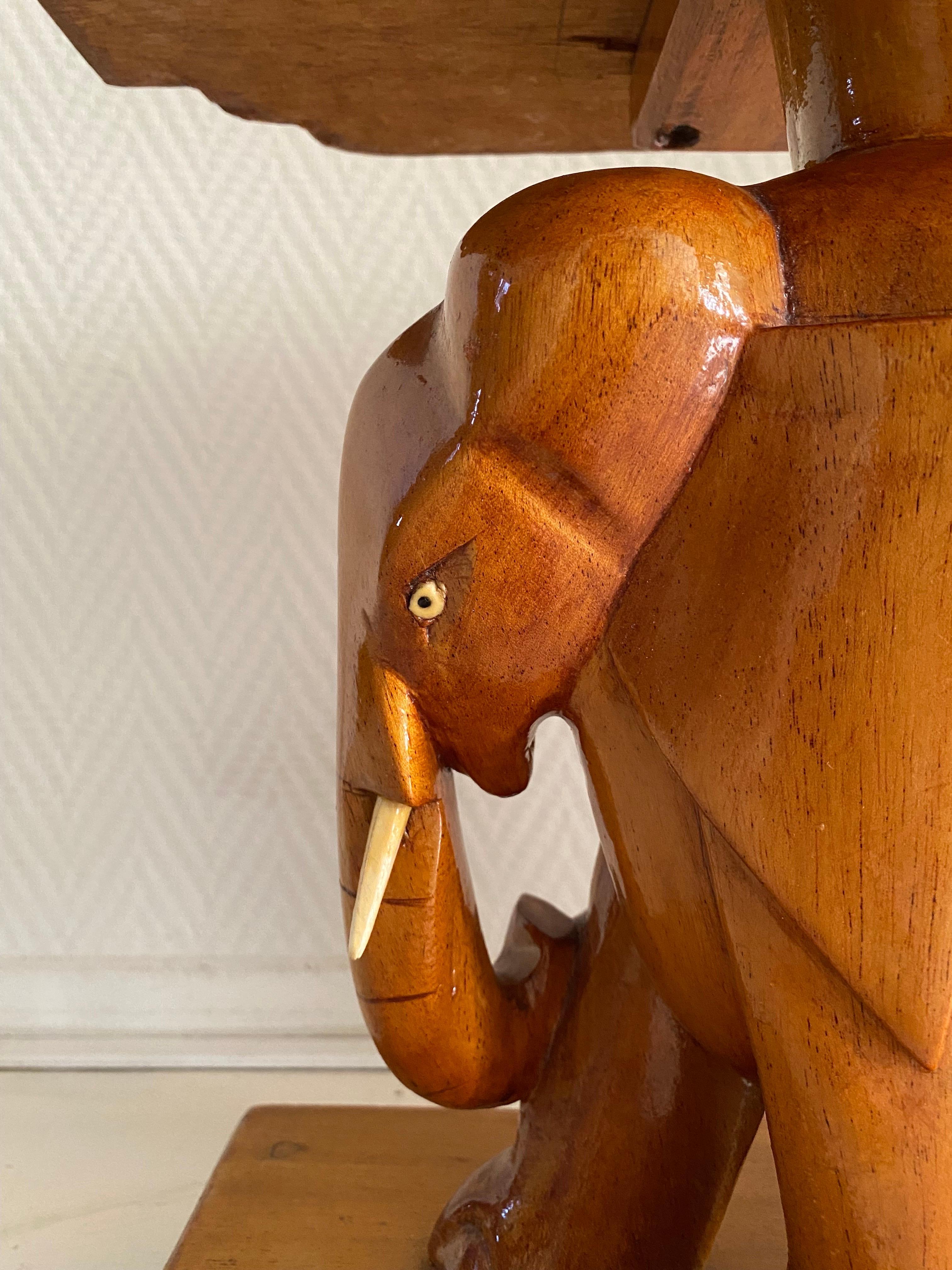 Mid-Century, Bohemian Hand-Carved Elephant Side Table  For Sale 2