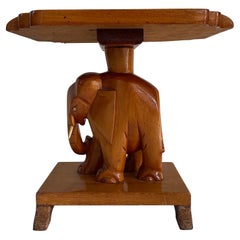 Mid-Century, Bohemian Hand-Carved Elephant Side Table