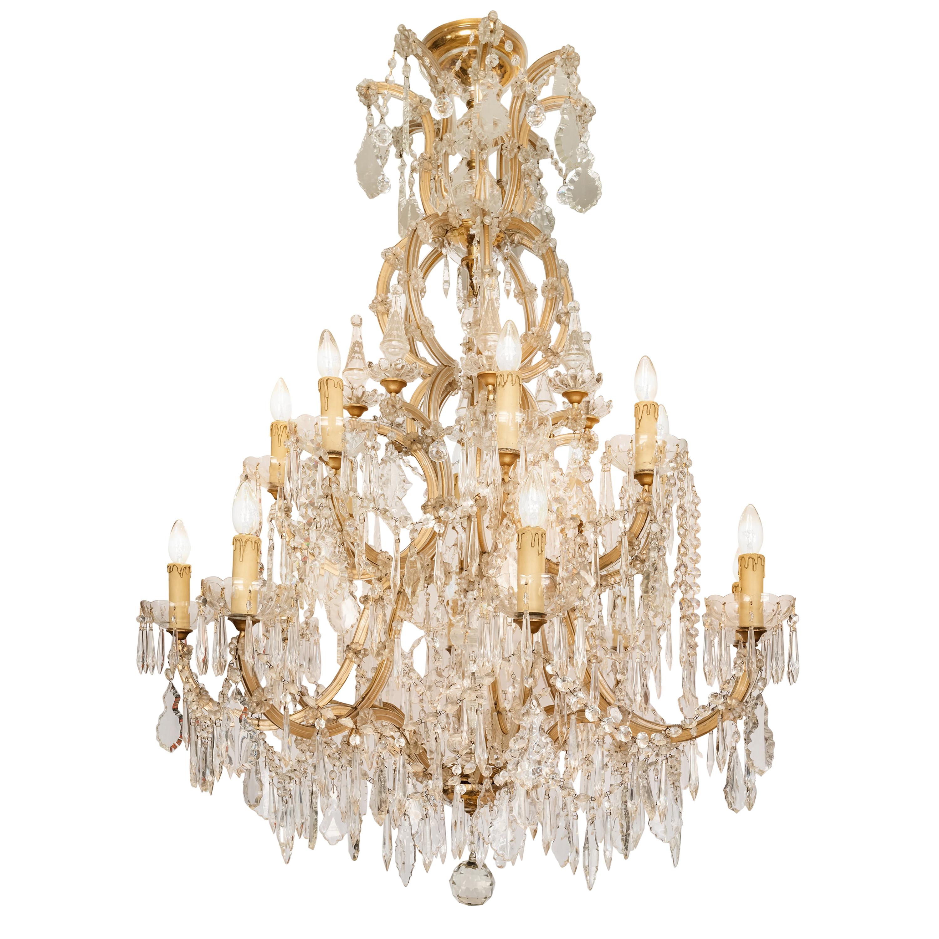 Mid-century Bohemian Marie Therese Baccarat Style 16 Light Crystal Chandelier For Sale