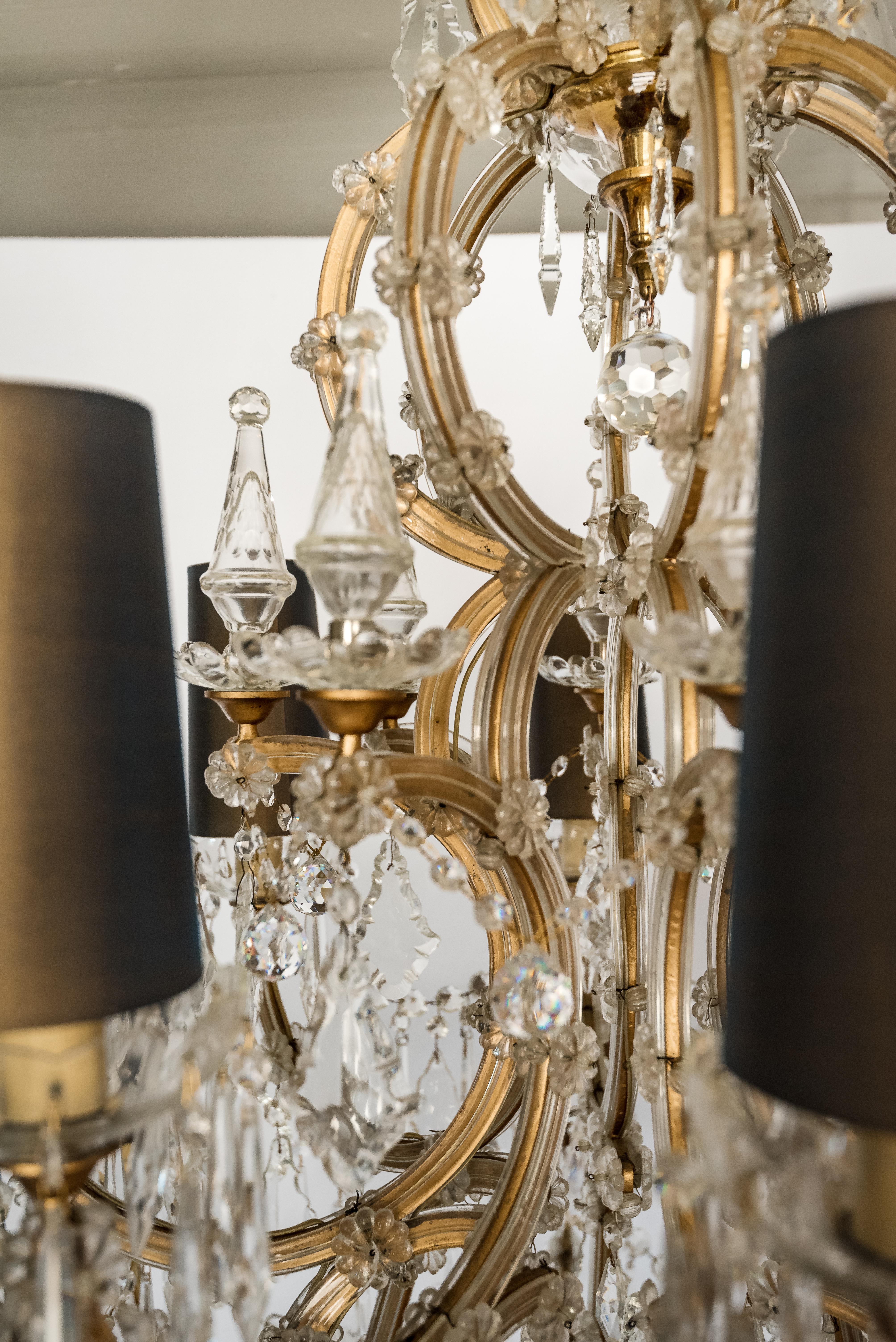 Italian Mid-century Bohemian Marie Therese Baccarat Style 16 Light Crystal Chandelier For Sale