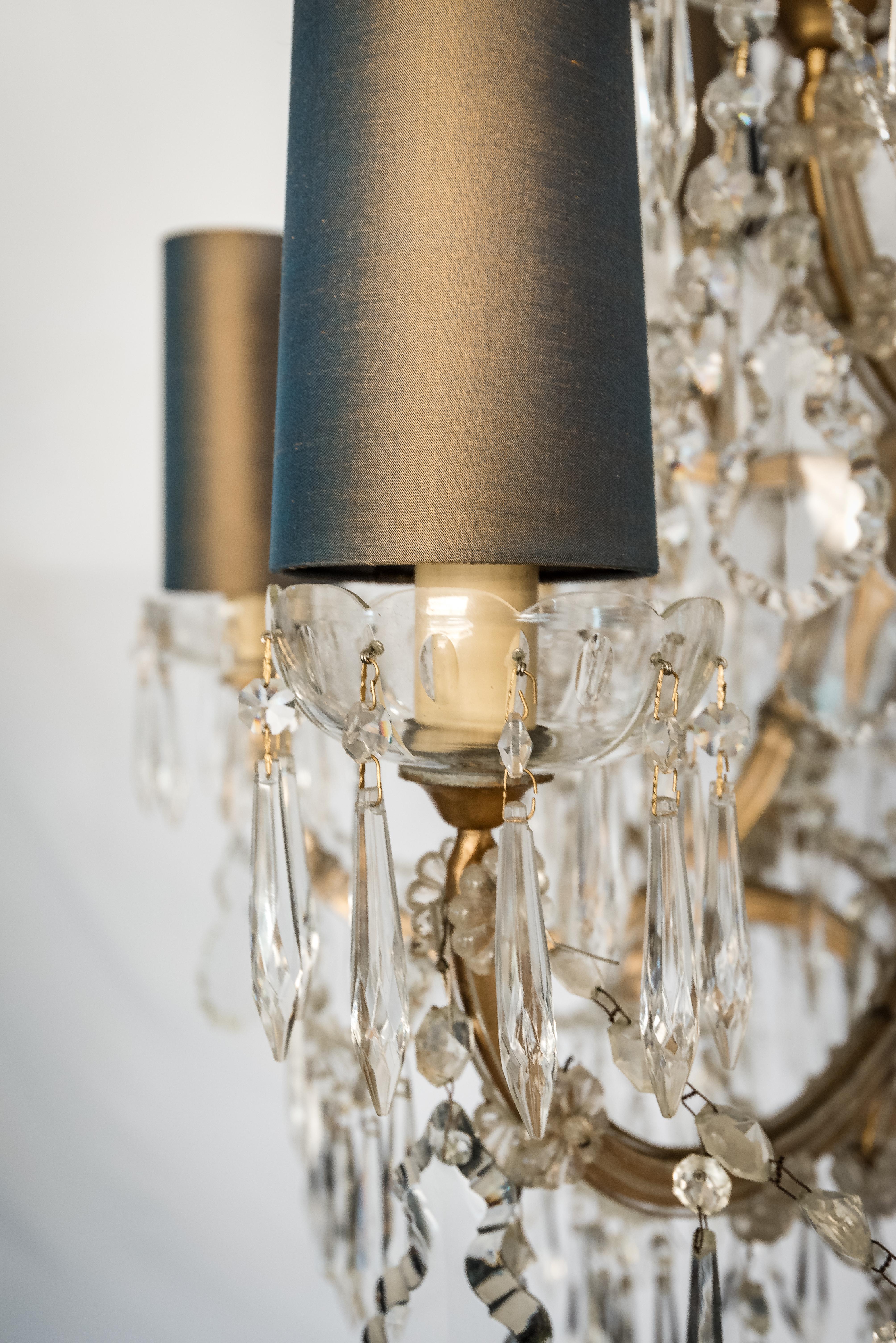 Faceted Mid-century Bohemian Marie Therese Baccarat Style 16 Light Crystal Chandelier For Sale