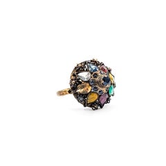 Mid-Century Bohemian Multicolor Gemstone Ring in 18k Yellow Gold