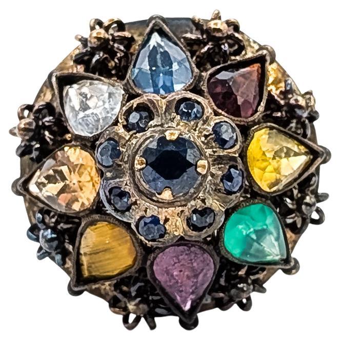 Mid-Century Bohemian Multicolor Gemstone Ring in 18k Yellow Gold